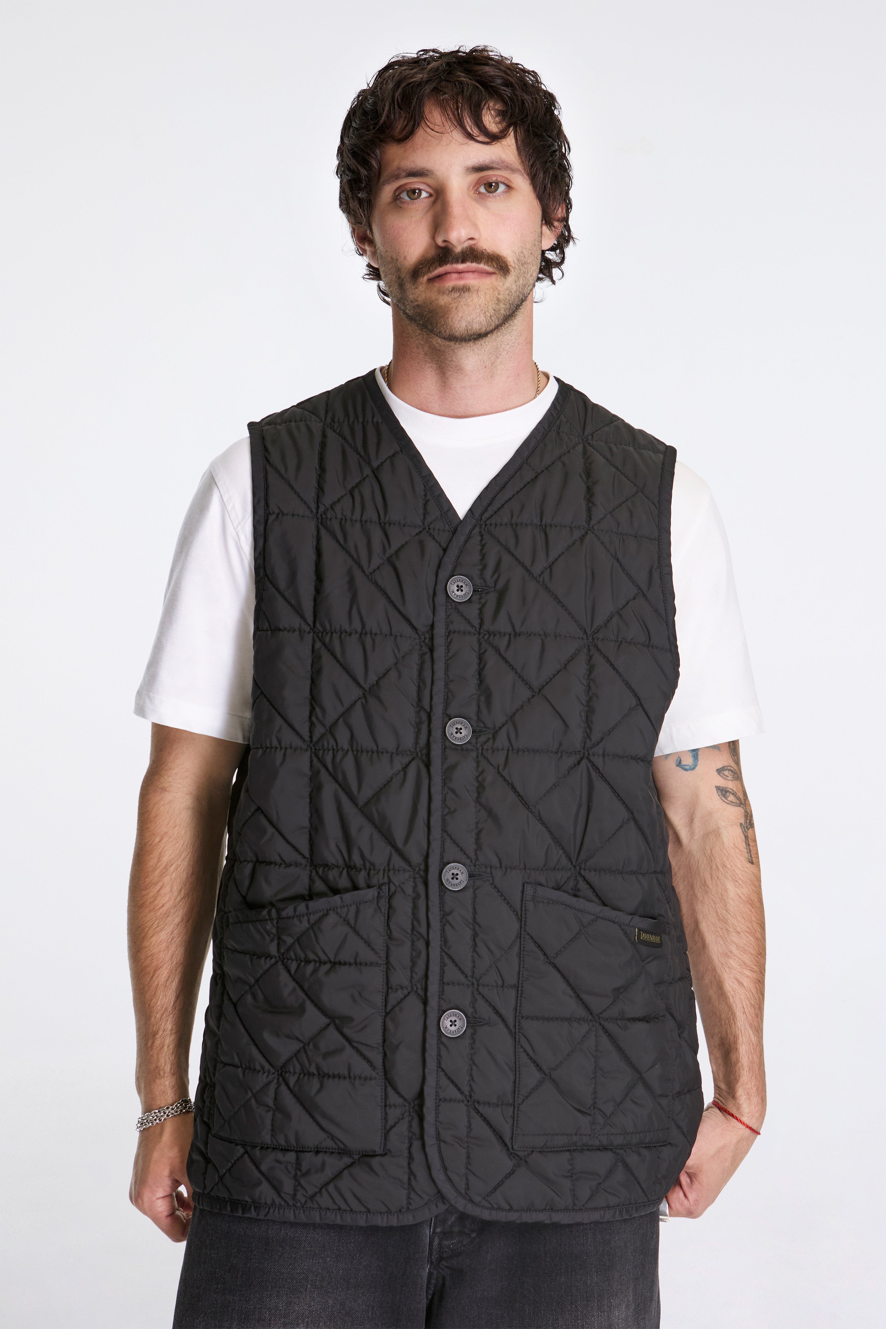 Washed Button Front Thornham Vest Sable/Black