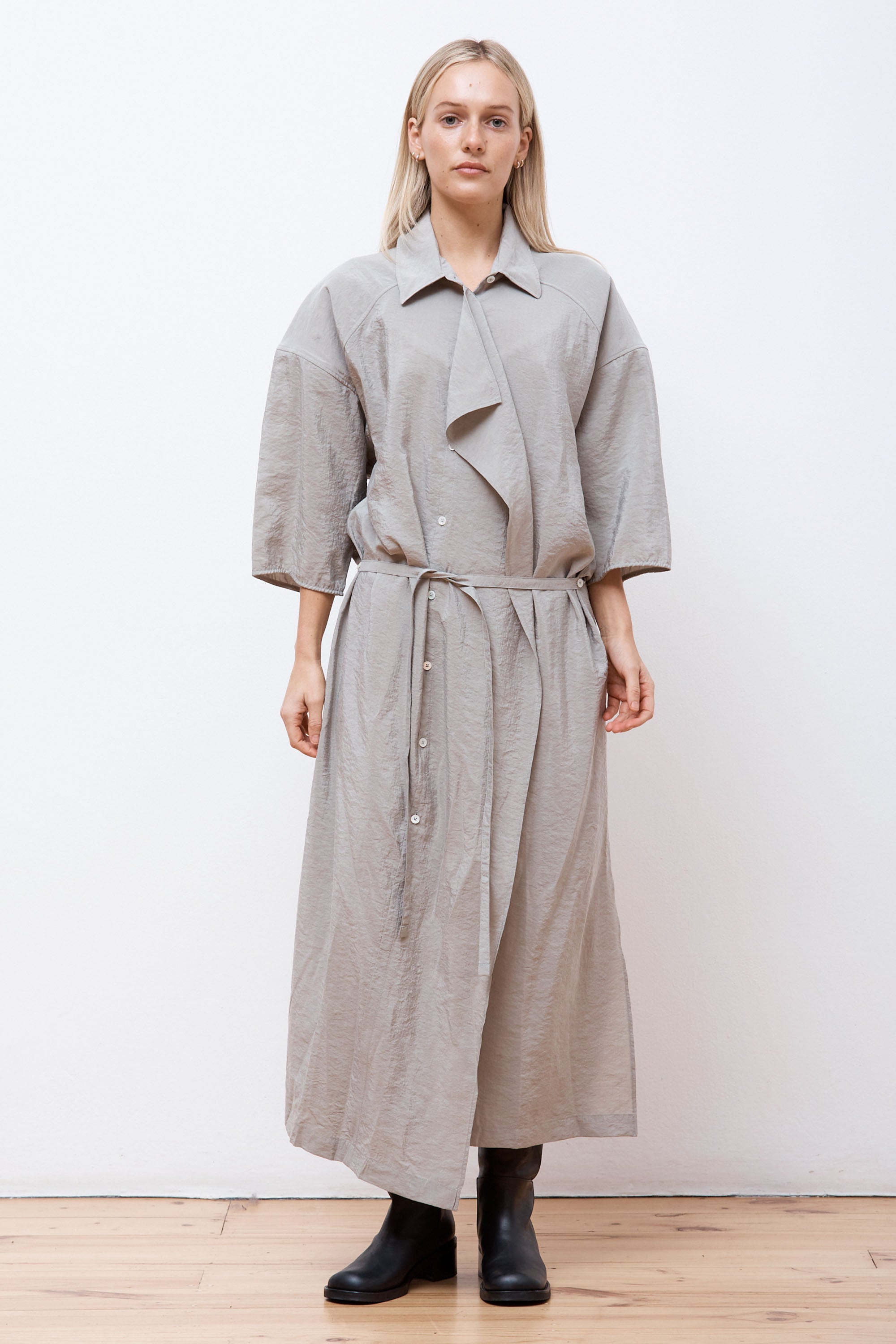 Asymmetrical Shirt Dress Light Misty Grey