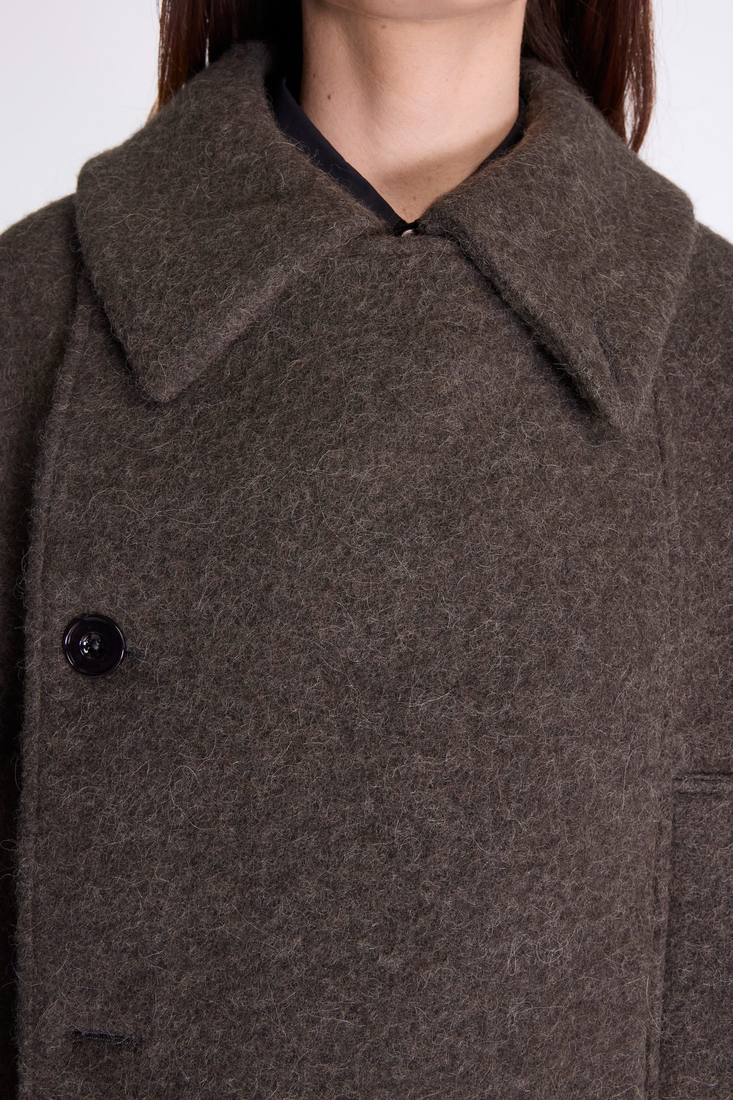 Short Asymmetrical Bathrobe Coat Dark Khaki