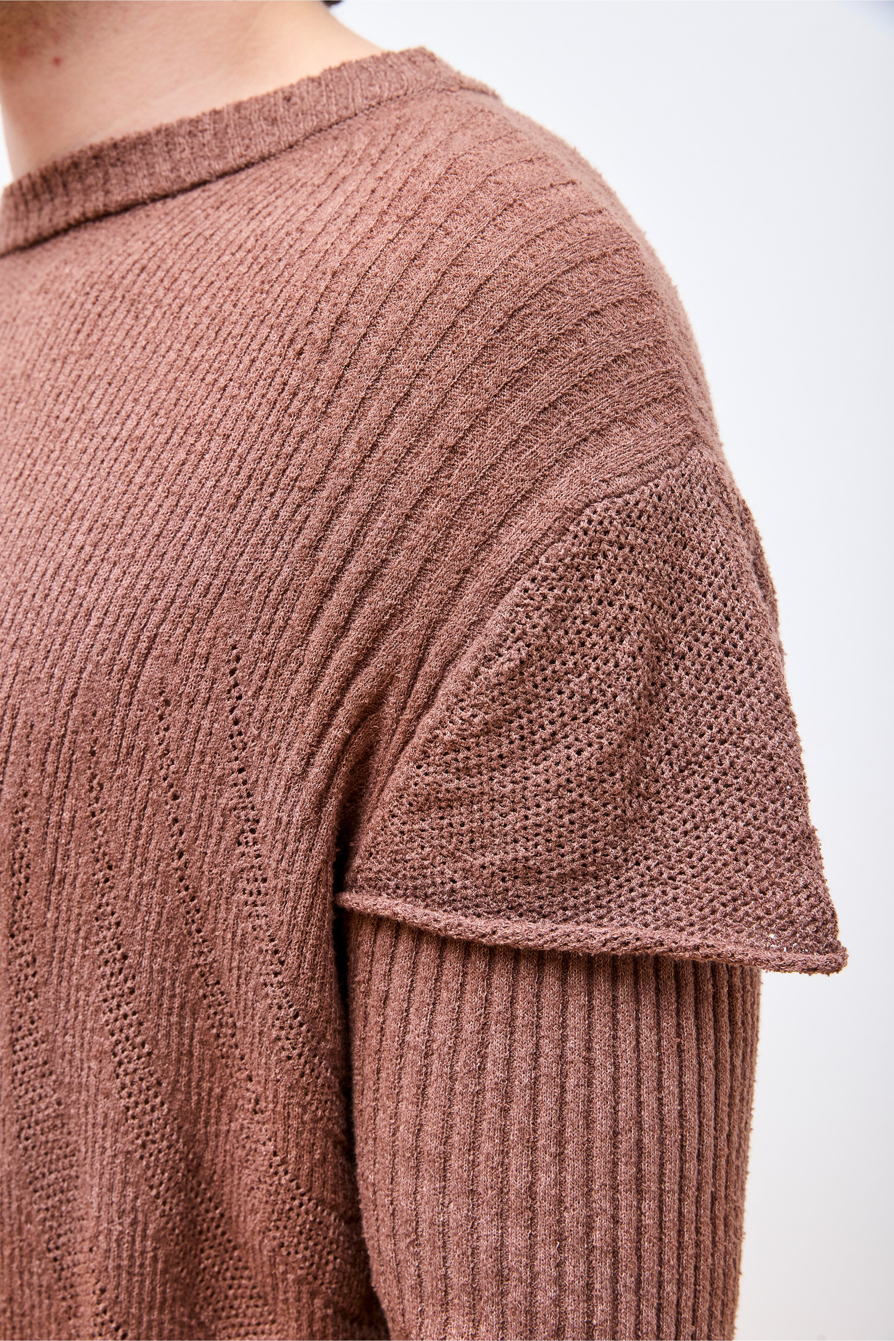 Light Knit Long Sleeve Top Brown