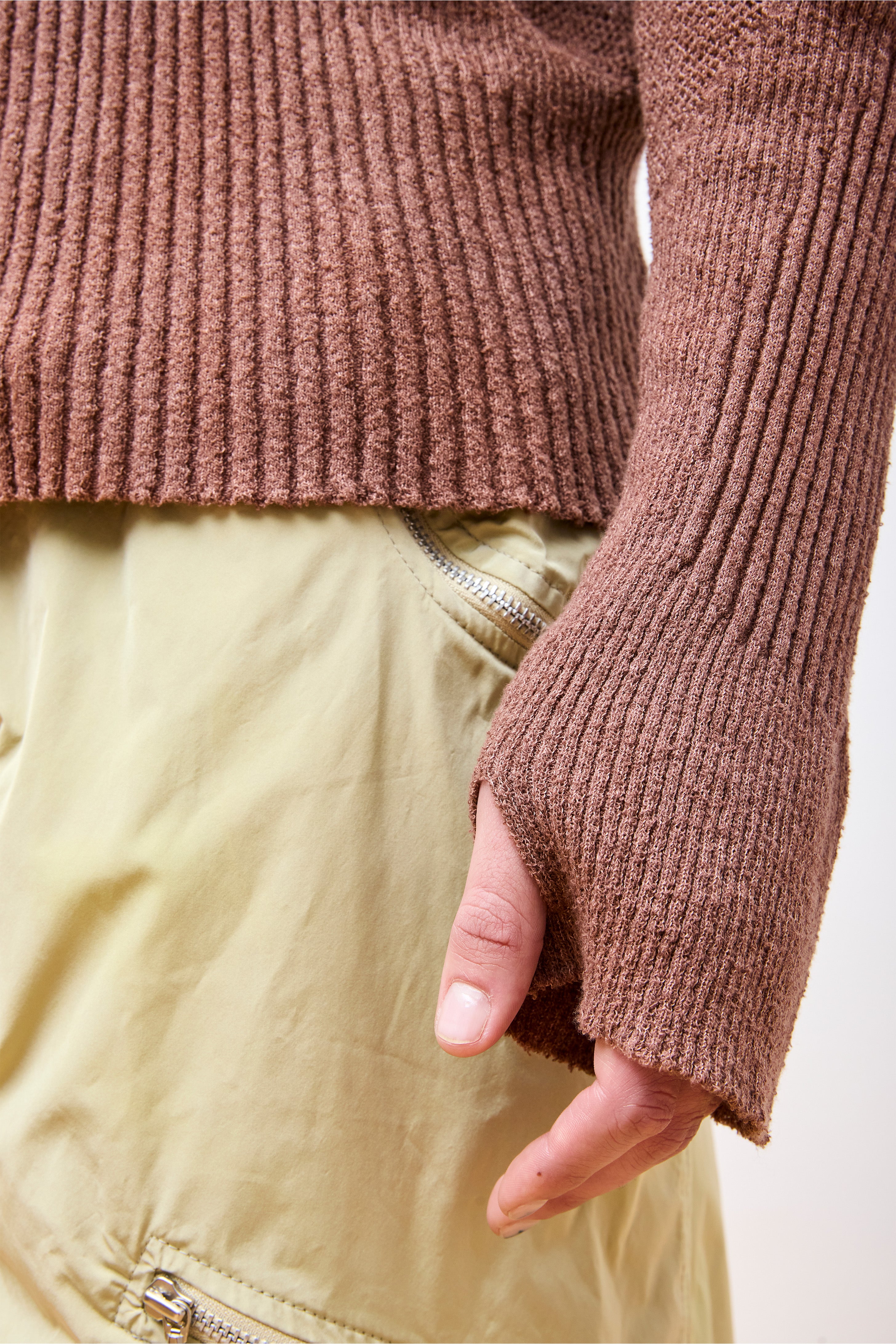 Light Knit Long Sleeve Top Brown