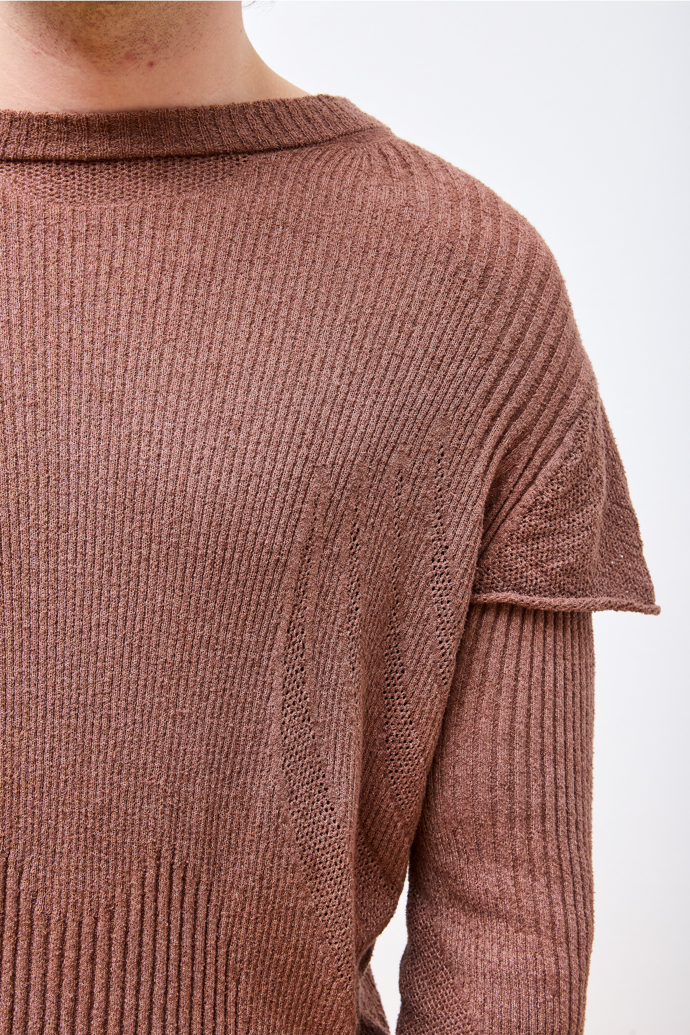 Light Knit Long Sleeve Top Brown