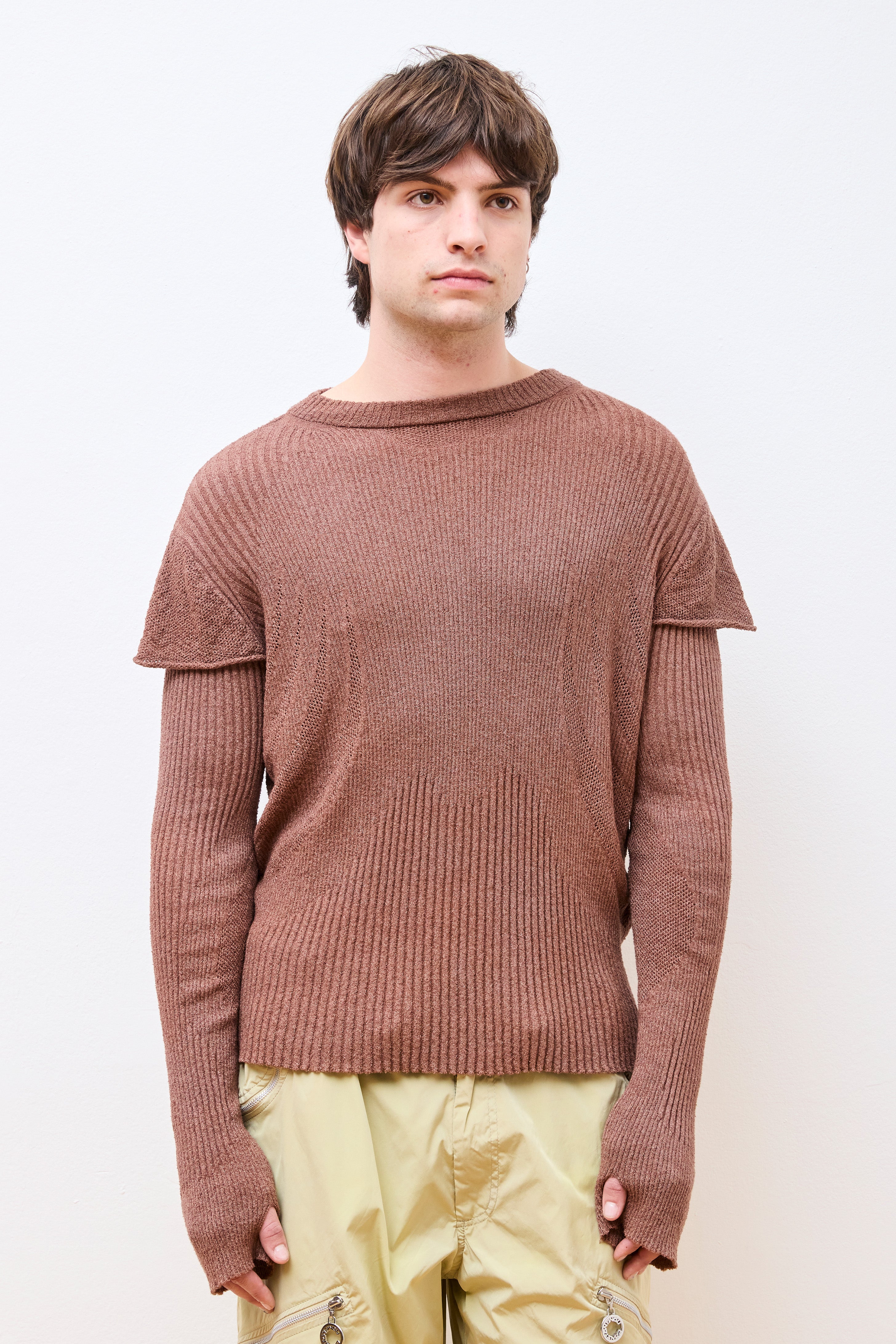 Light Knit Long Sleeve Top Brown