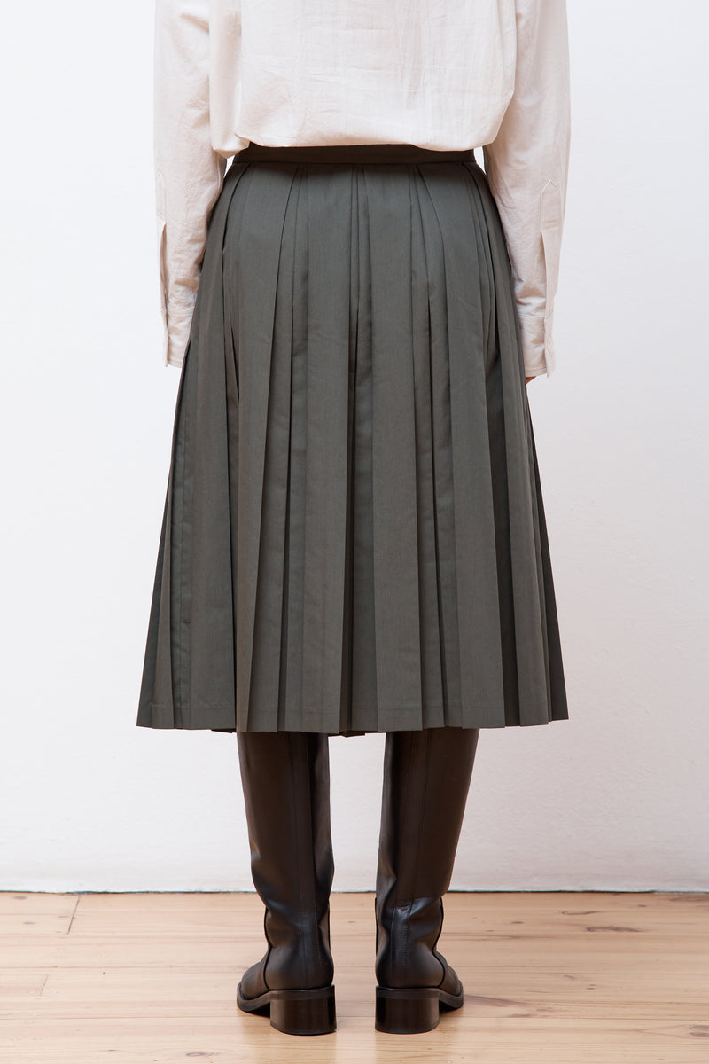 Ticket Pocket Pleated Skirt Faded Green