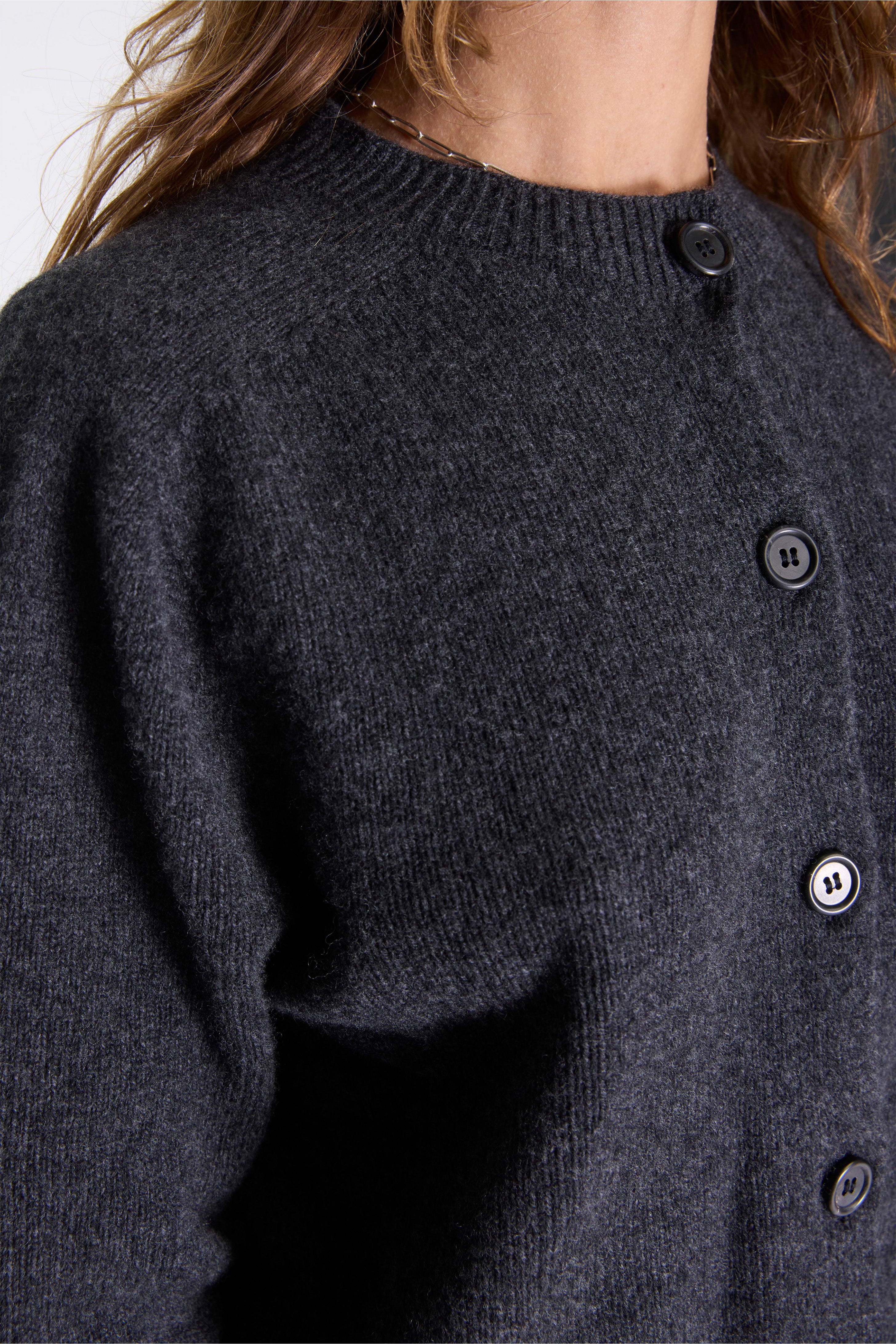 Small Crew Neck Cardigan Storm Grey