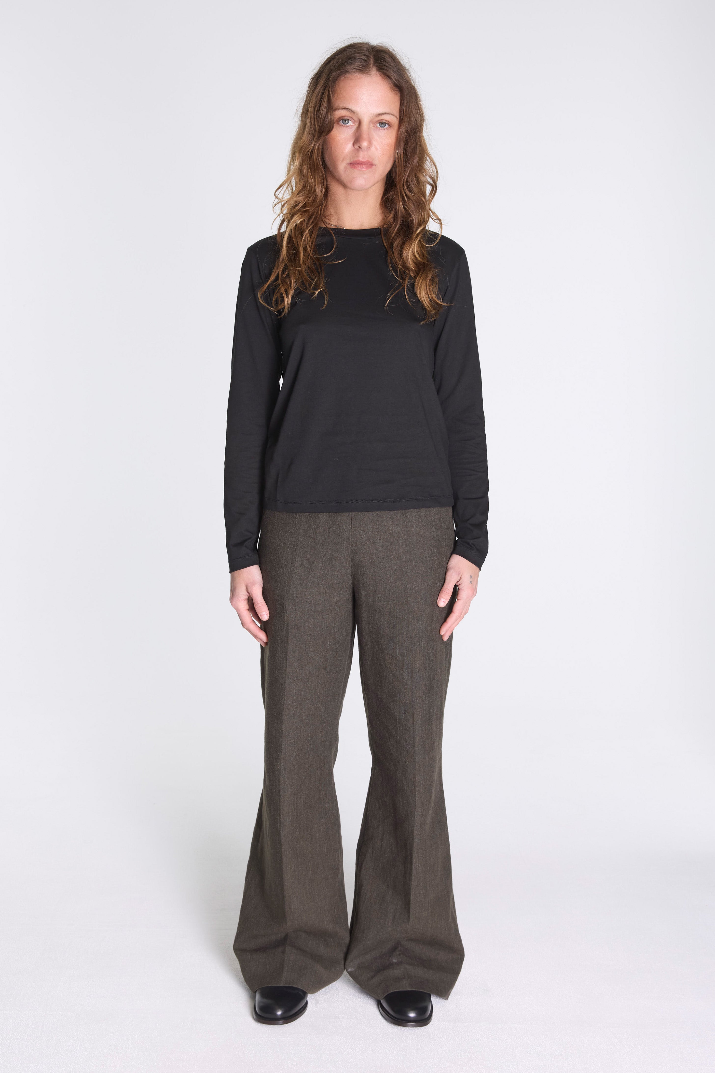 Womens Wide Neck Long Sleeve Black