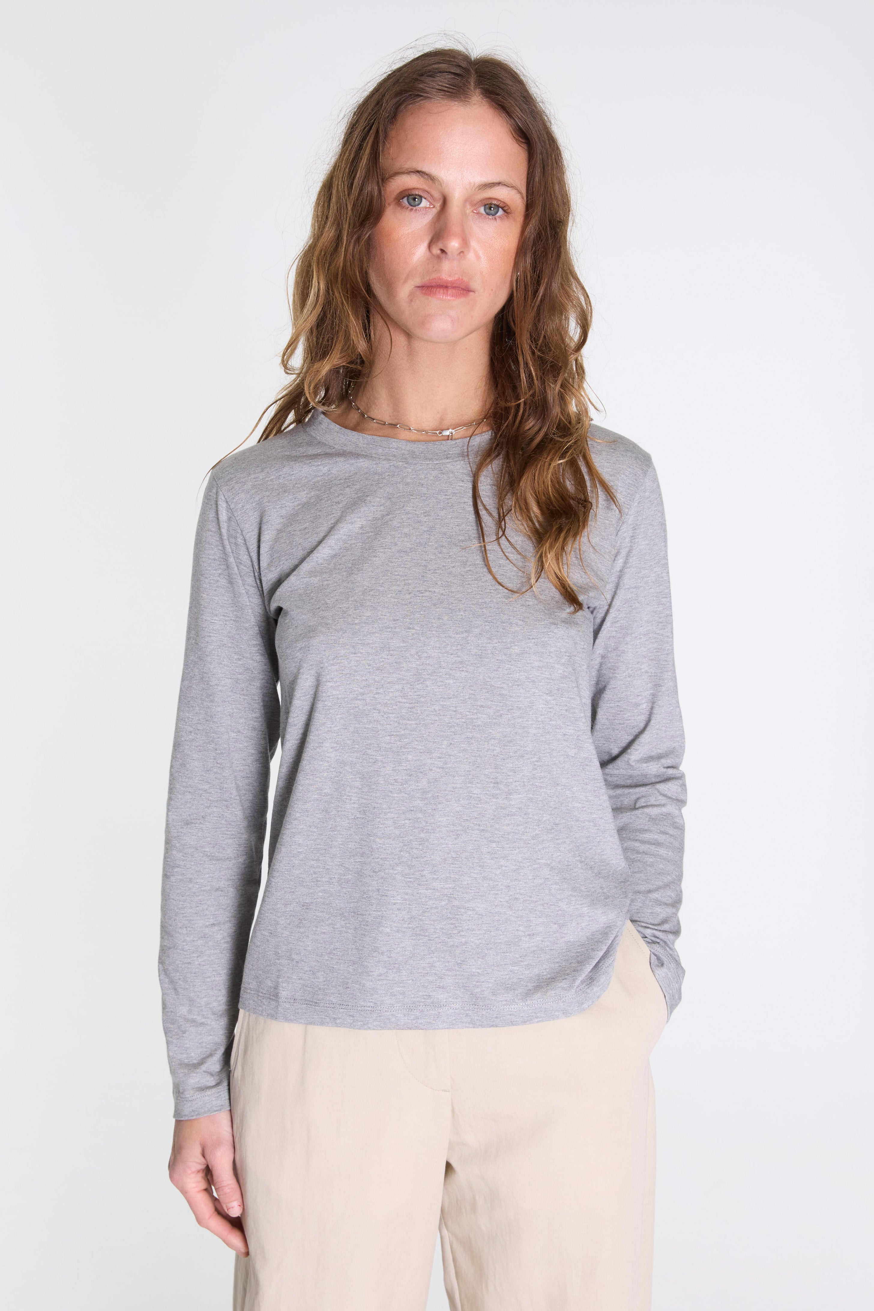 Womens Wide Neck Long Sleeve Grey Melange
