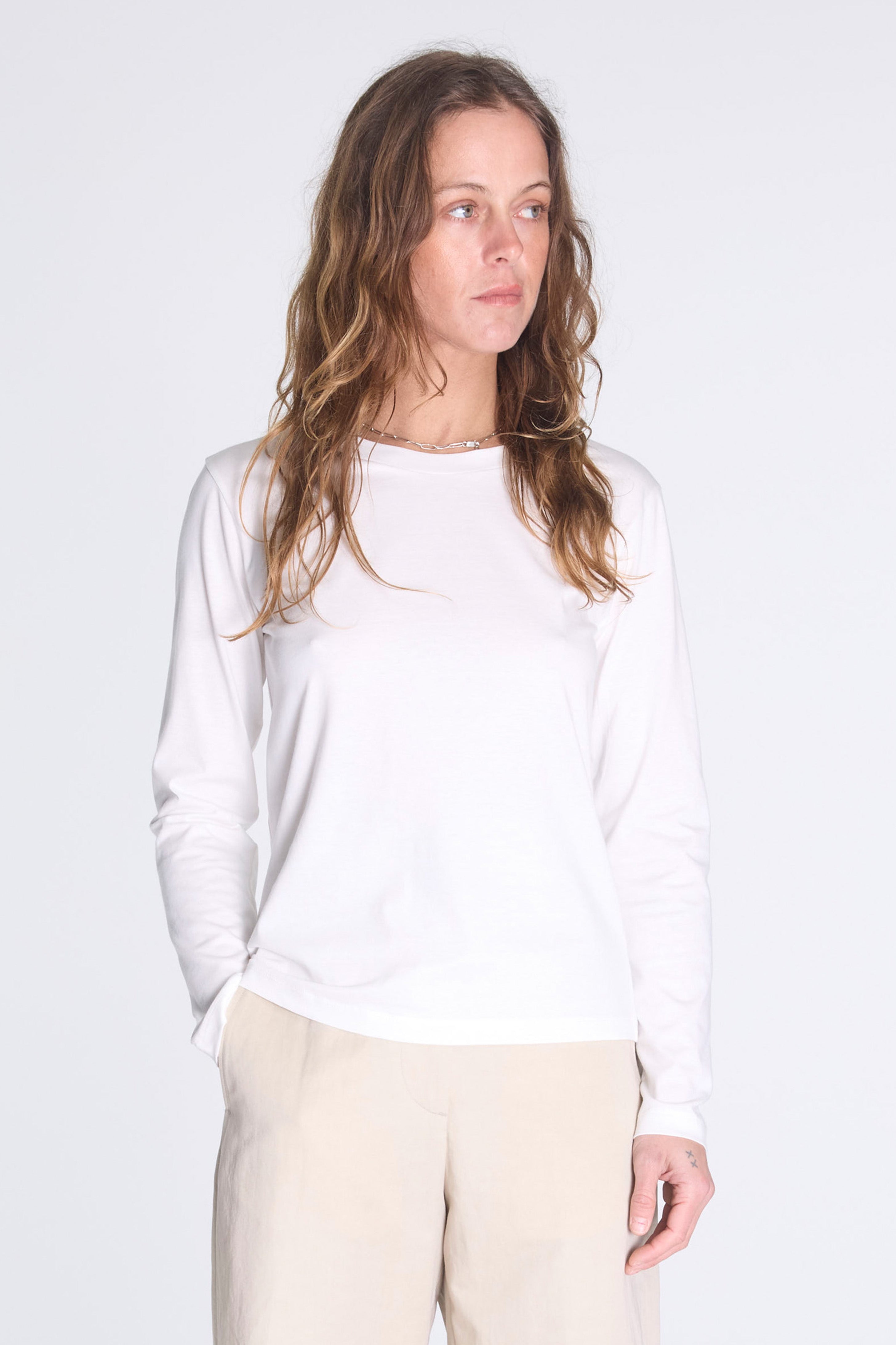 Womens Wide Neck Long Sleeve Off White