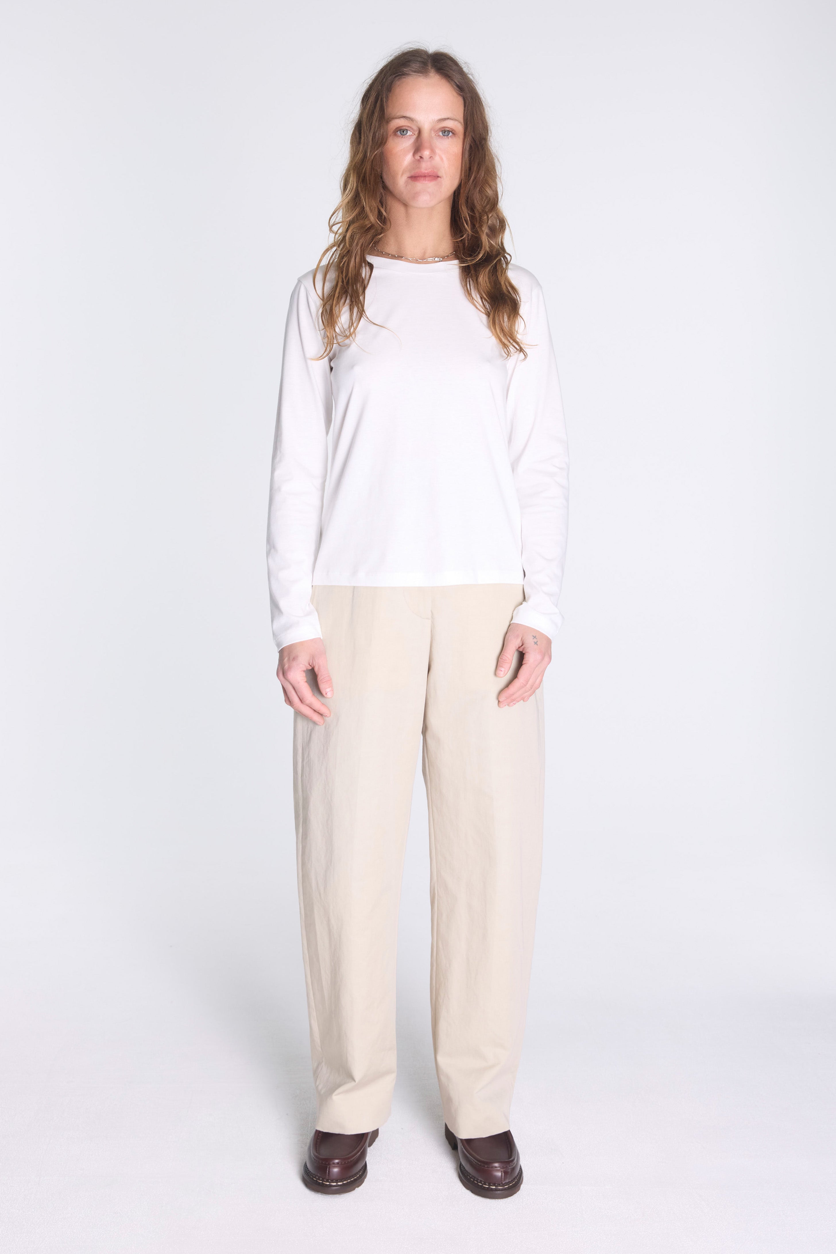 Womens Wide Neck Long Sleeve Off White