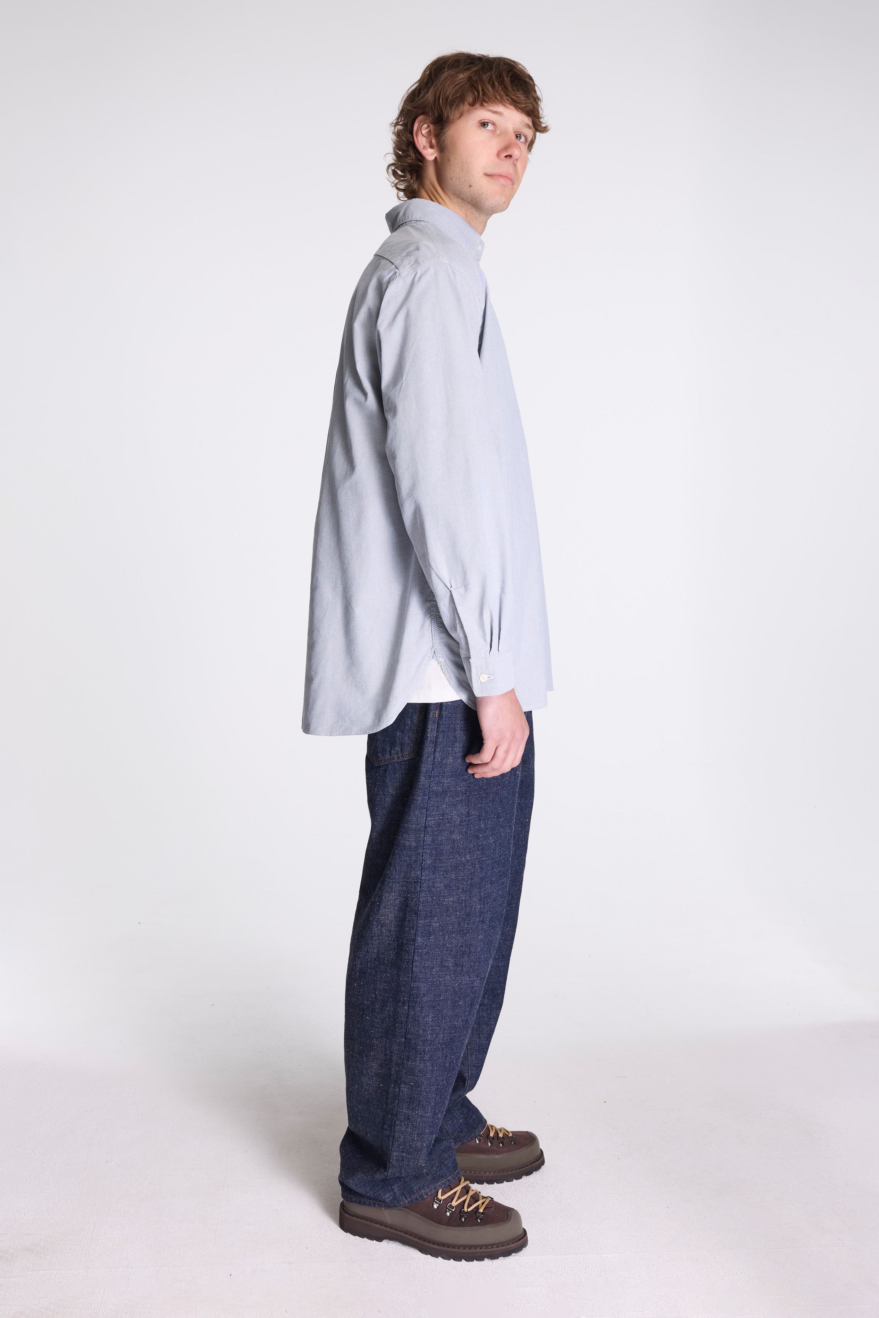 Button Down Wind Shirt Grayish Navy