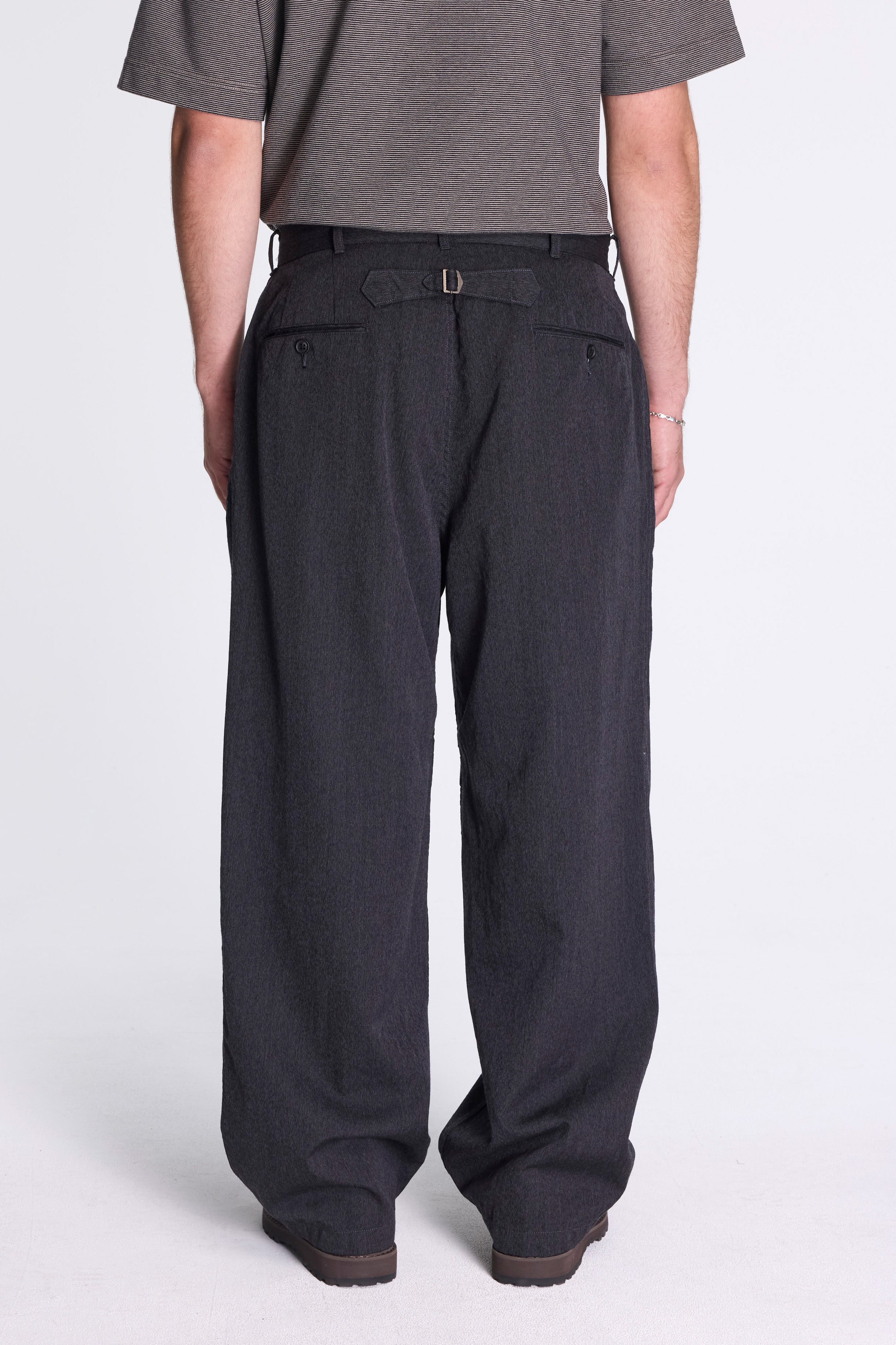 Wool Gabardine Pleat Pants Charcoal