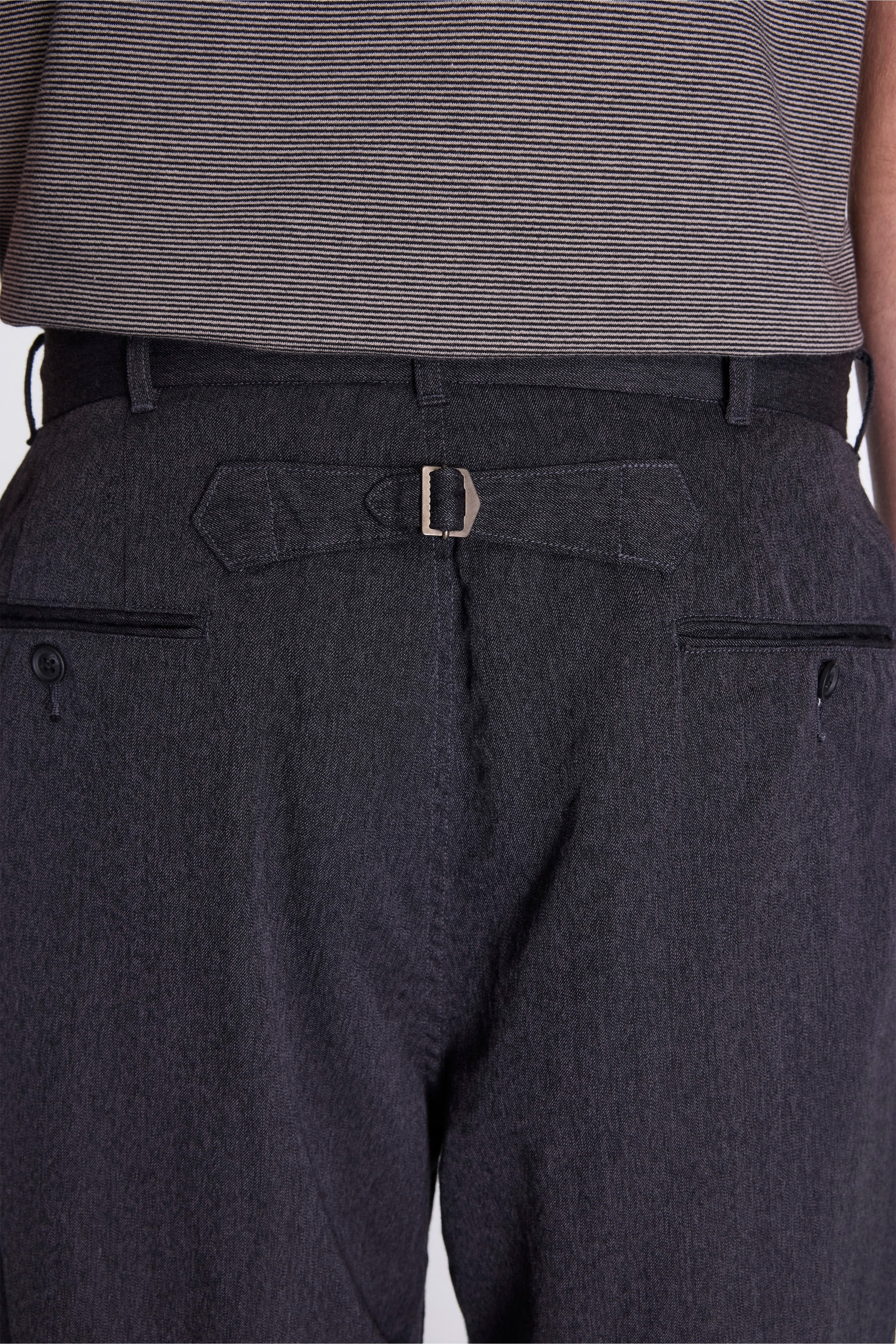 Wool Gabardine Pleat Pants Charcoal