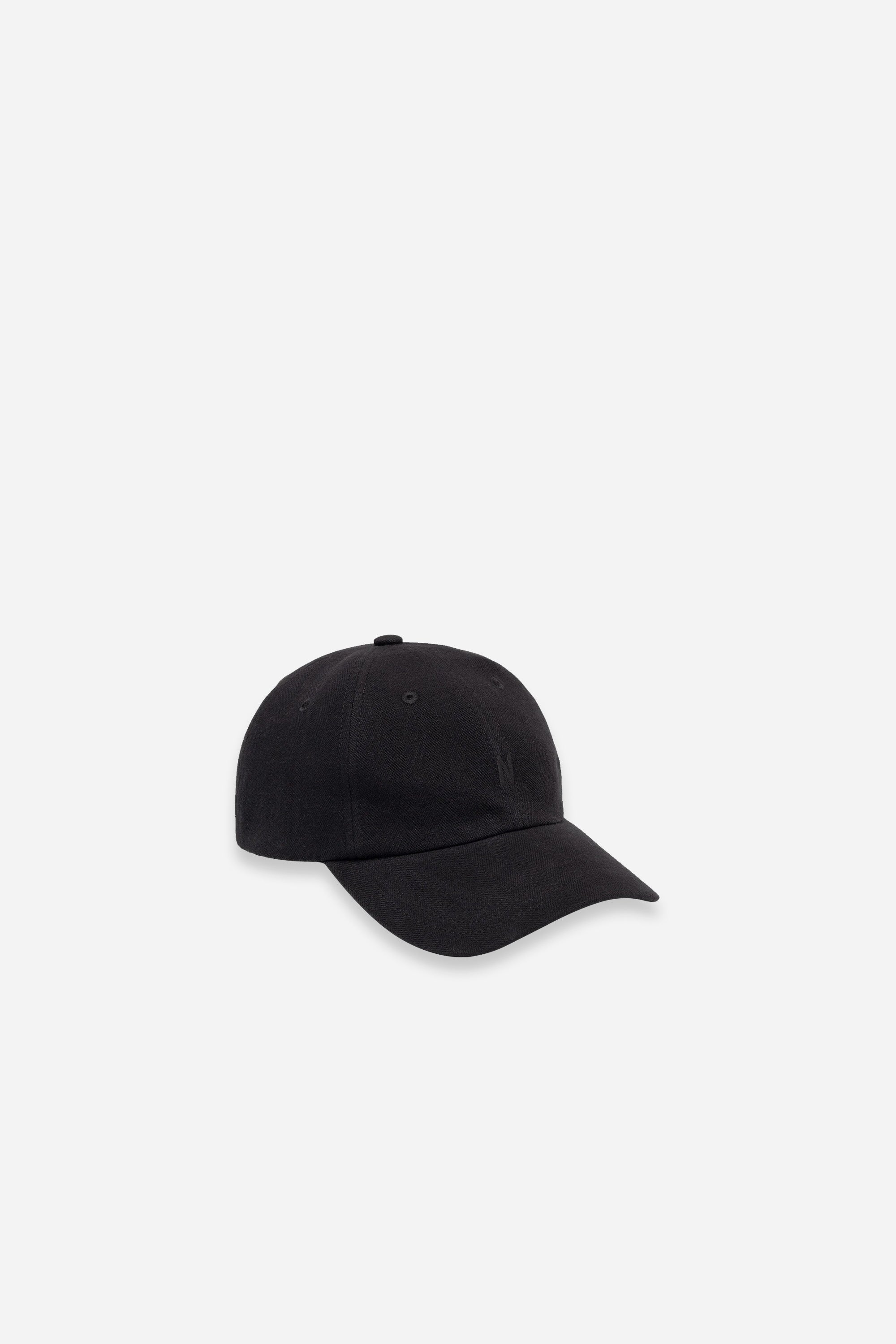 Cotton Wool Herringbone Twill 6-Panel Cap Black