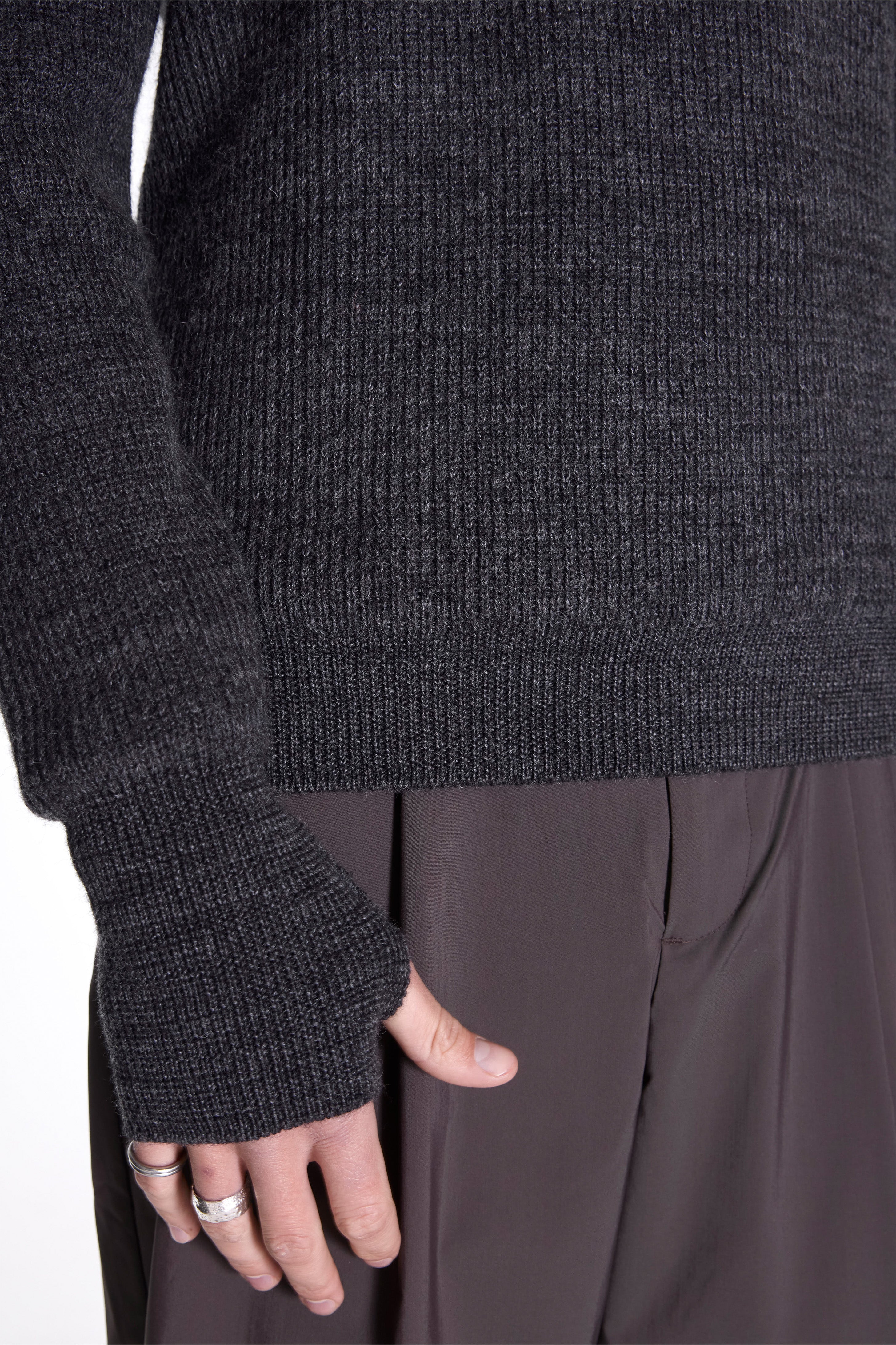 Henning Cotton Wool Rib Sweater Dark Grey Melange