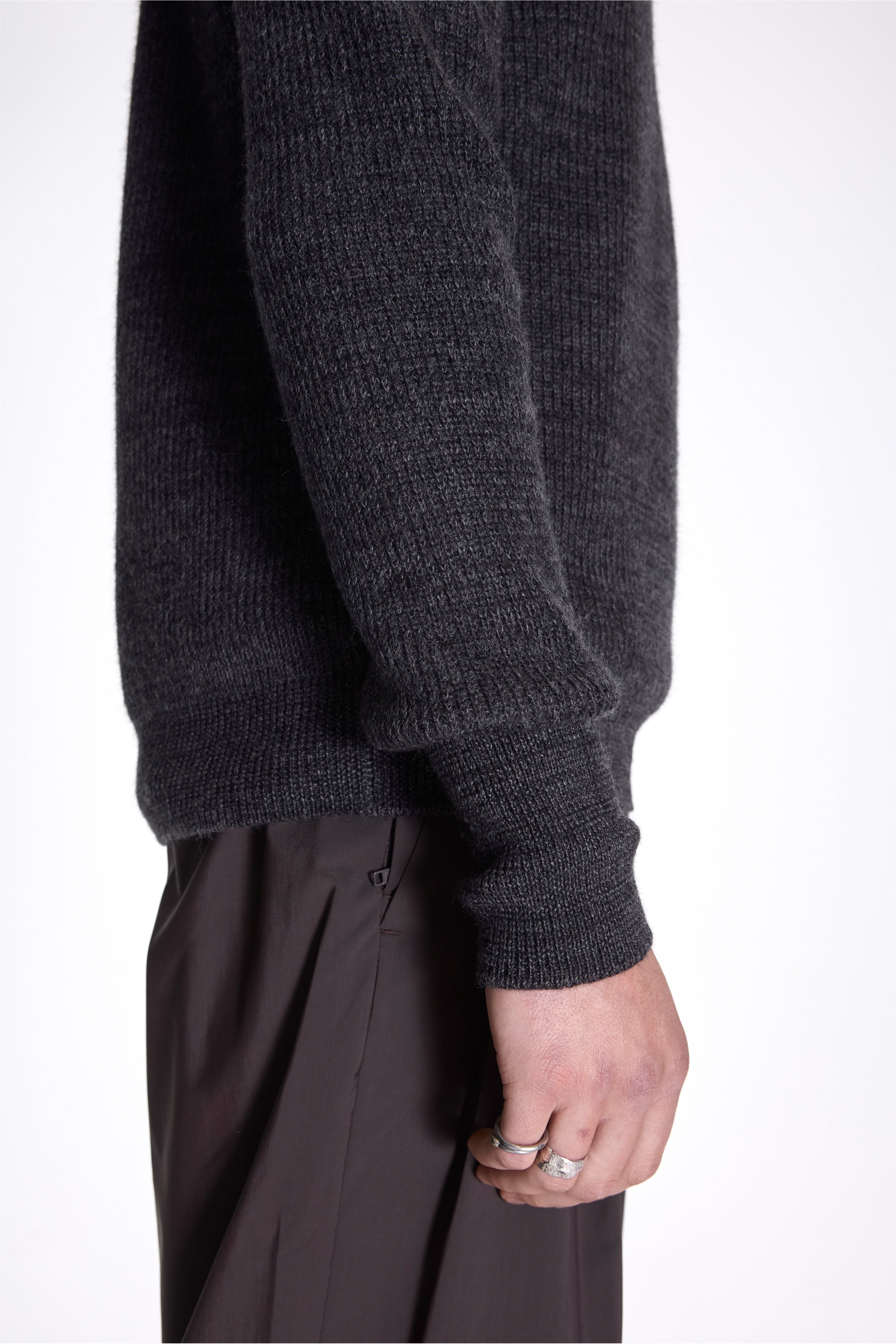 Henning Cotton Wool Rib Sweater Dark Grey Melange