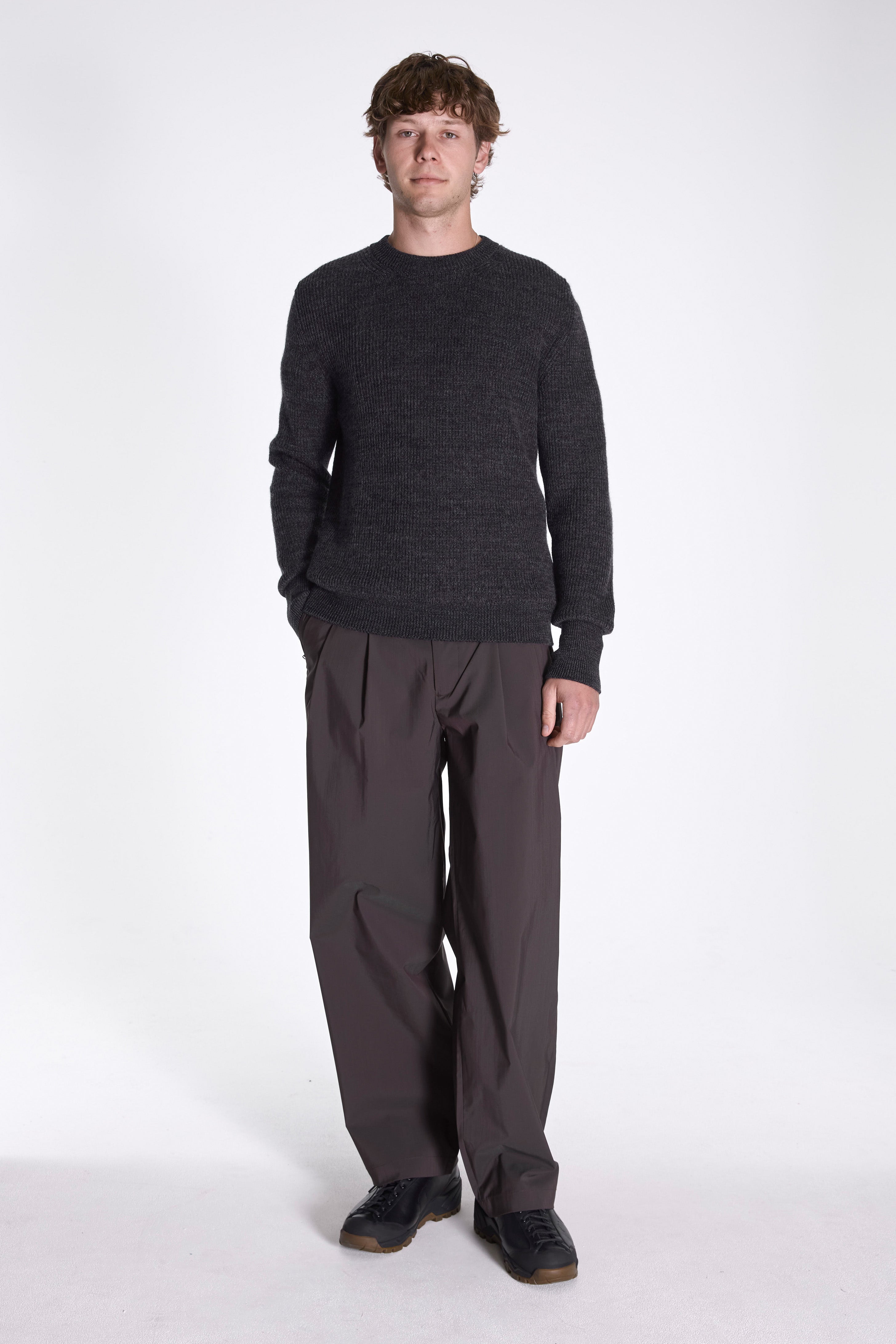 Henning Cotton Wool Rib Sweater Dark Grey Melange