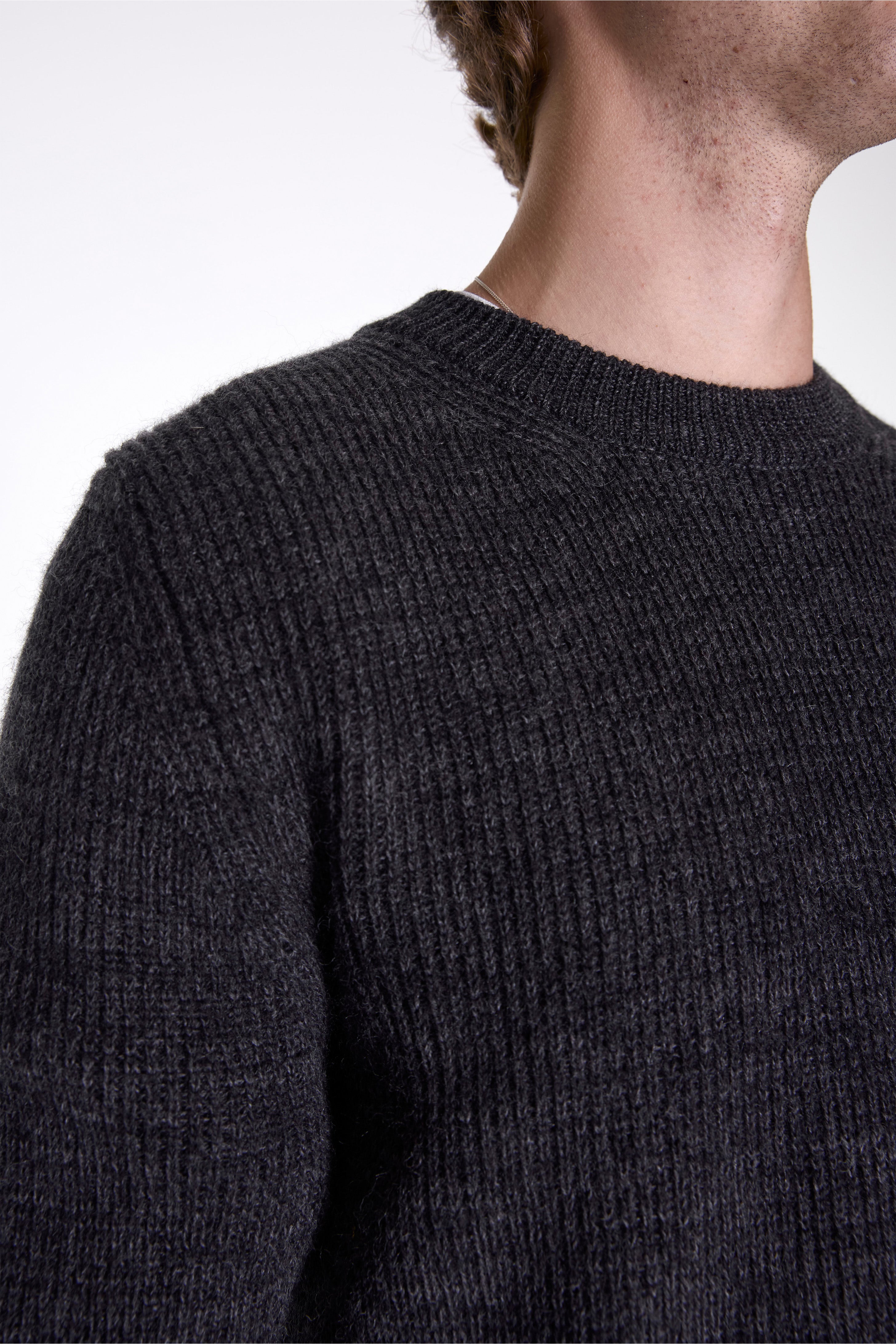 Henning Cotton Wool Rib Sweater Dark Grey Melange