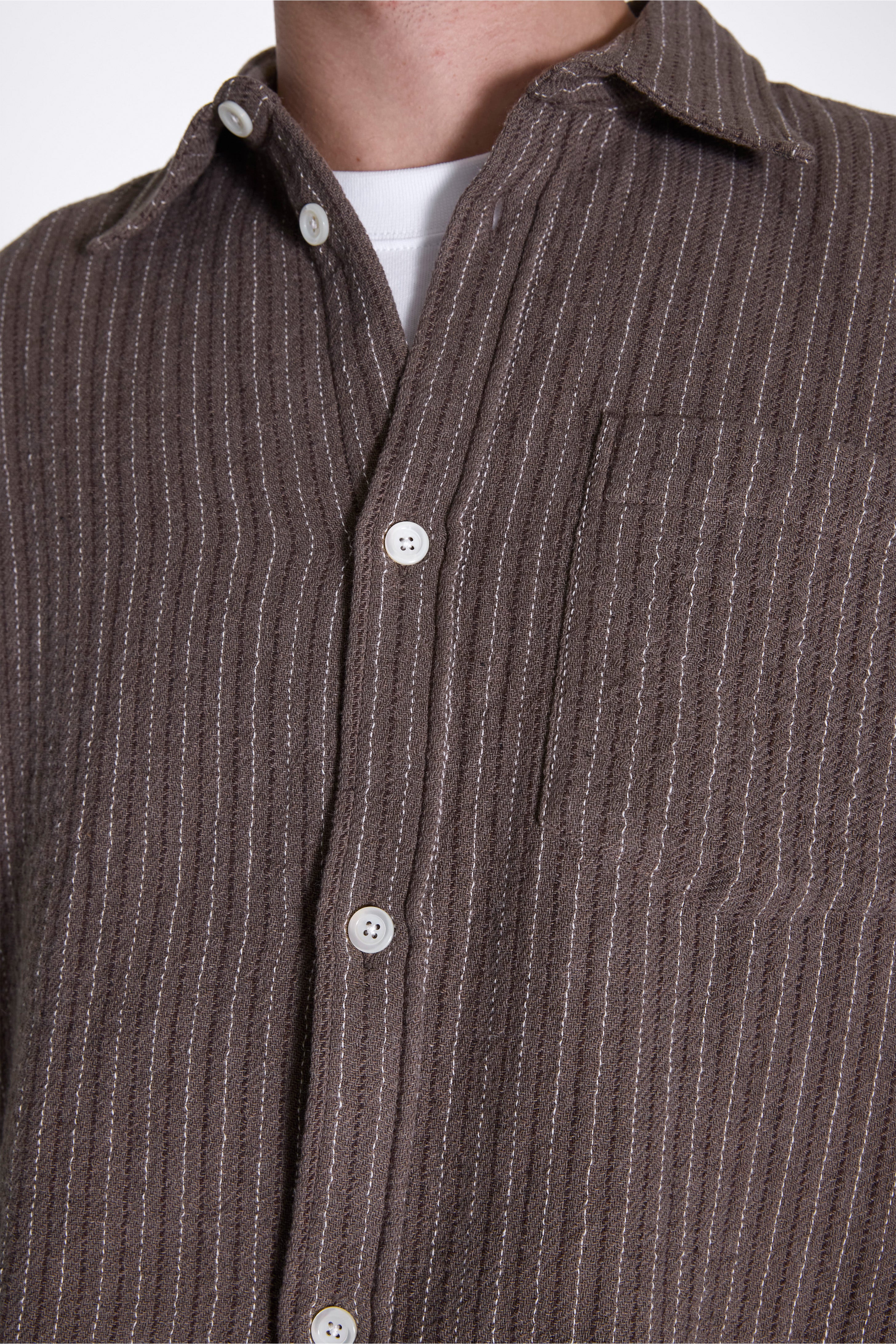 Ole Oversized Wool Stripe Shirt Seal Brown