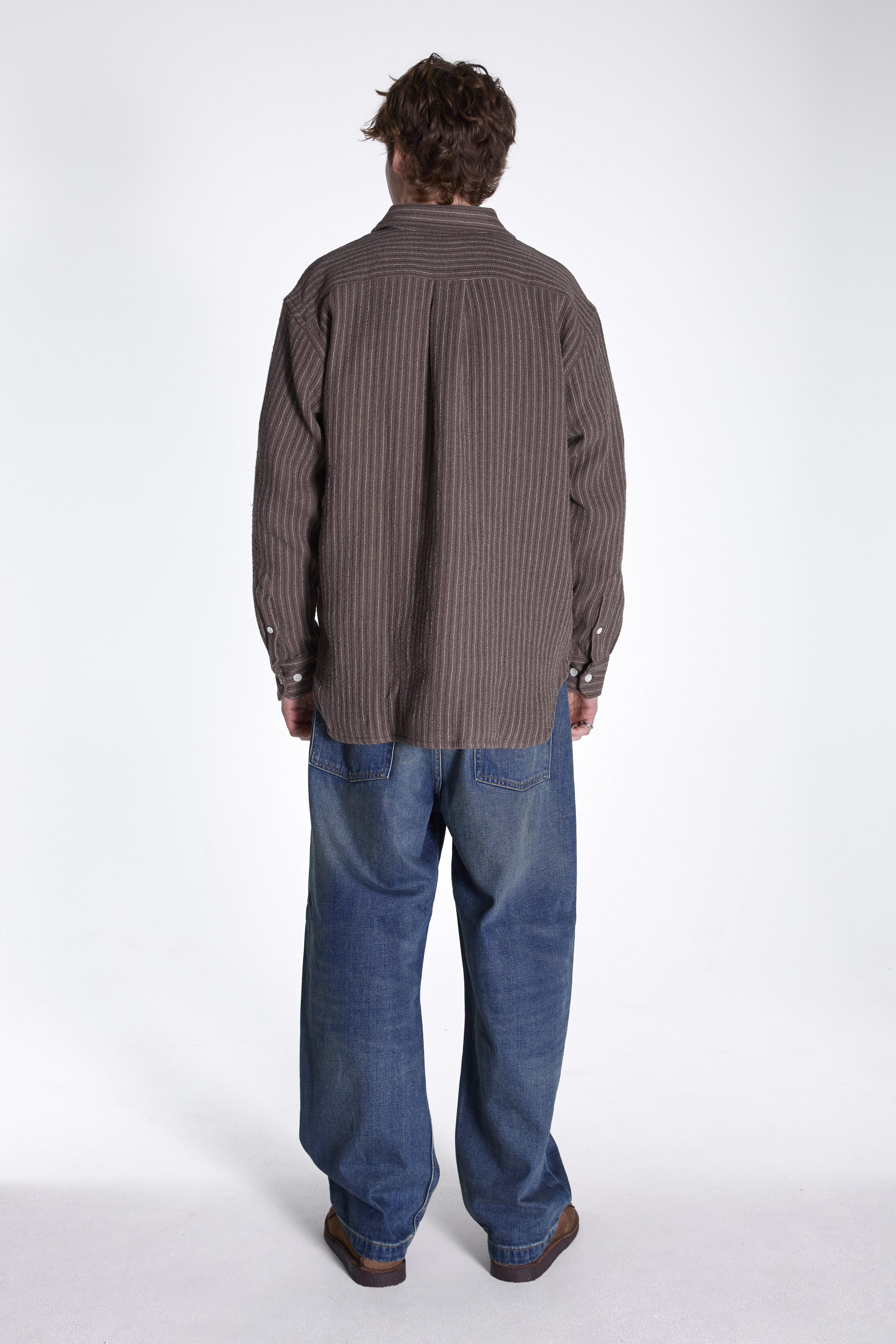 Ole Oversized Wool Stripe Shirt Seal Brown