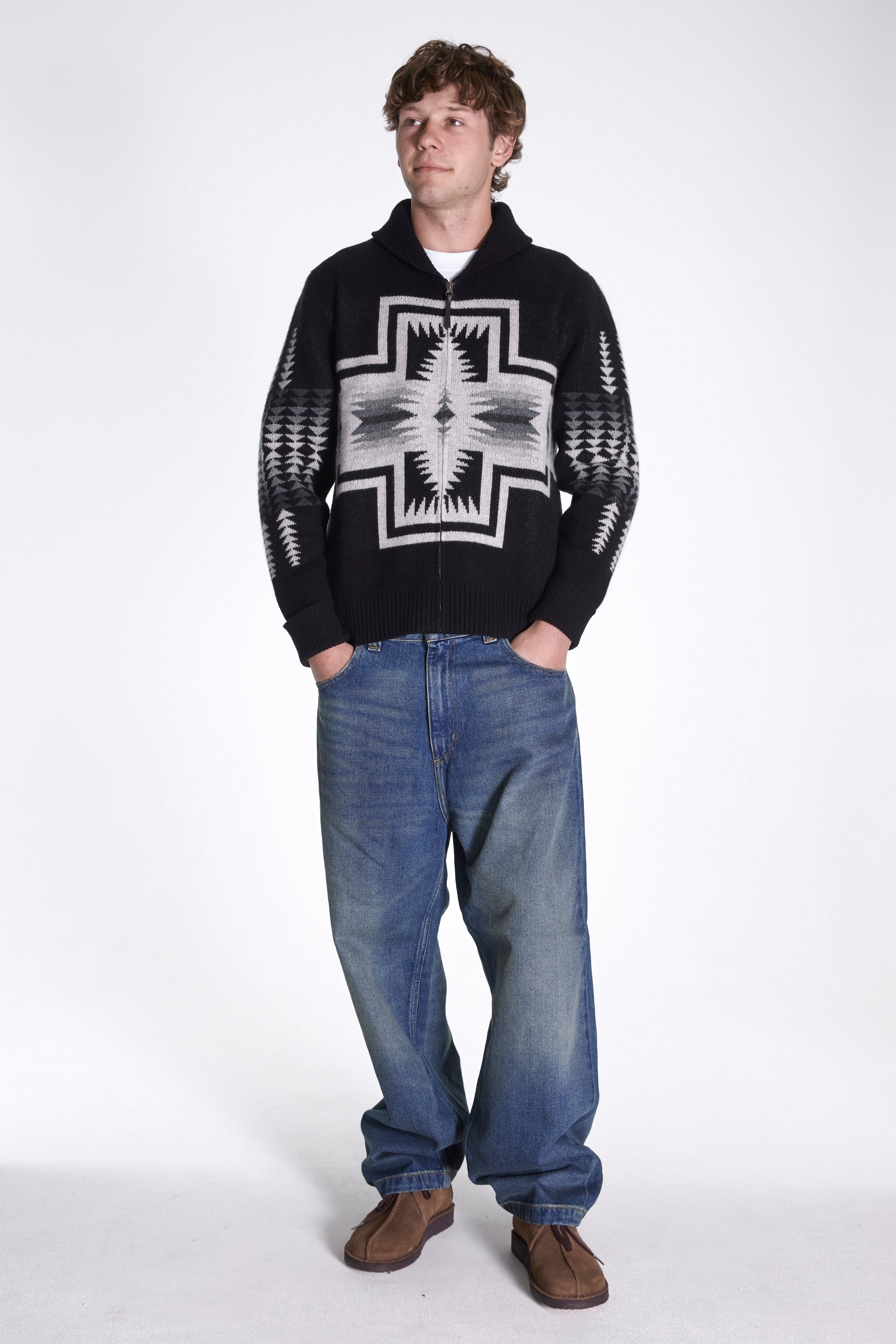 Harding Zip Lambswool Cardigan Harding Black Pearl
