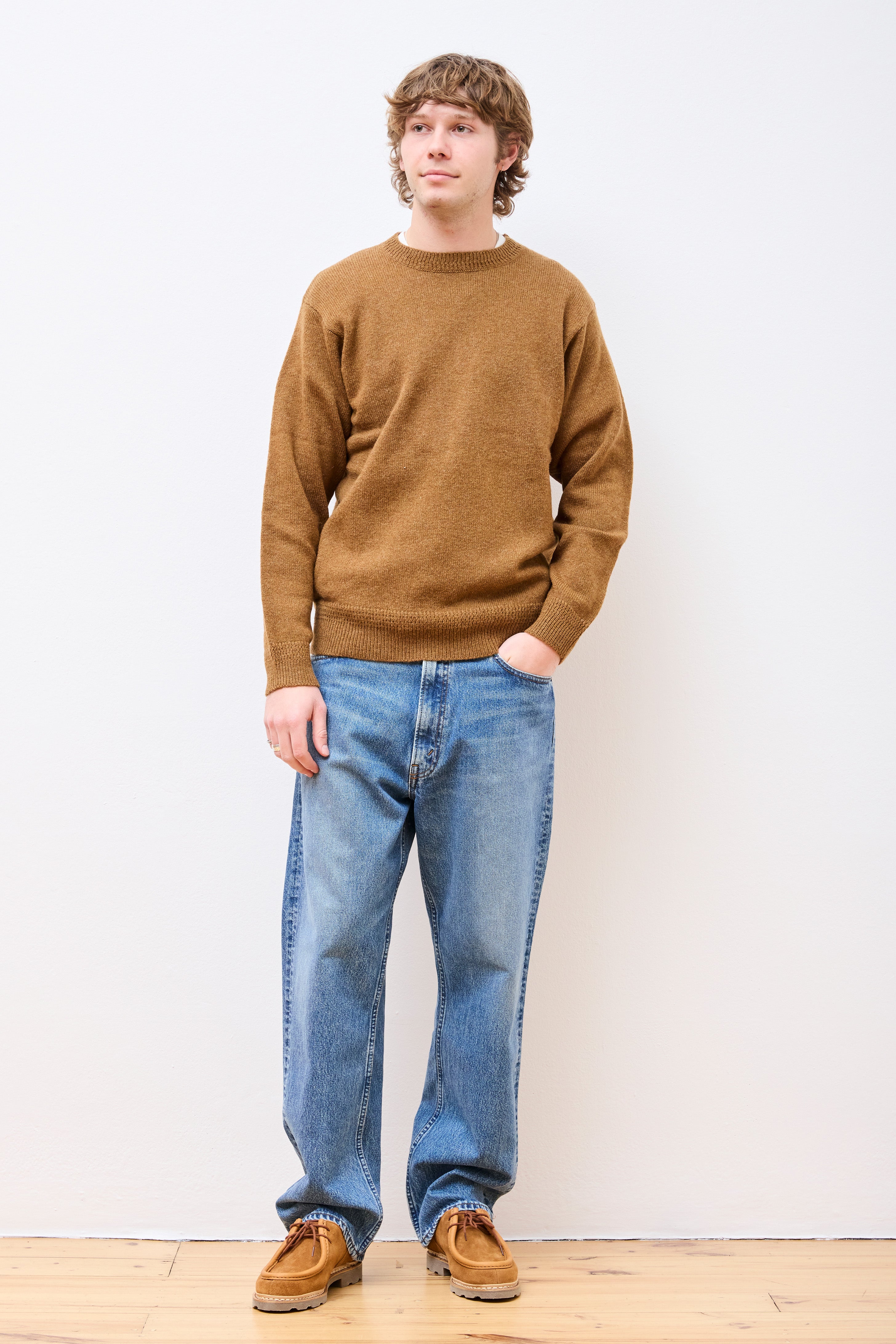 Shetland Wool Crew Carmel Heather
