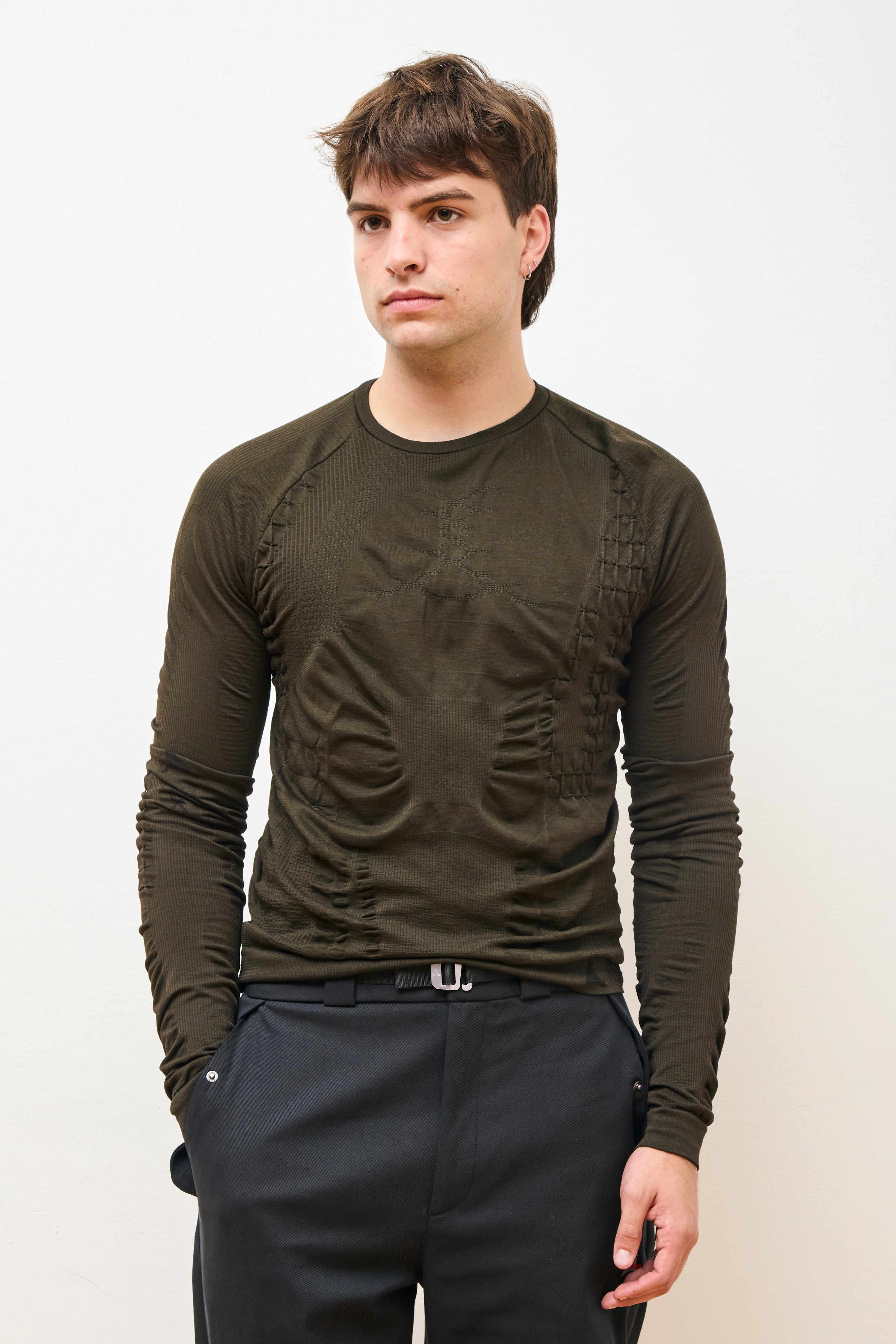 3D Knit Long Sleeve Dark Brown Black
