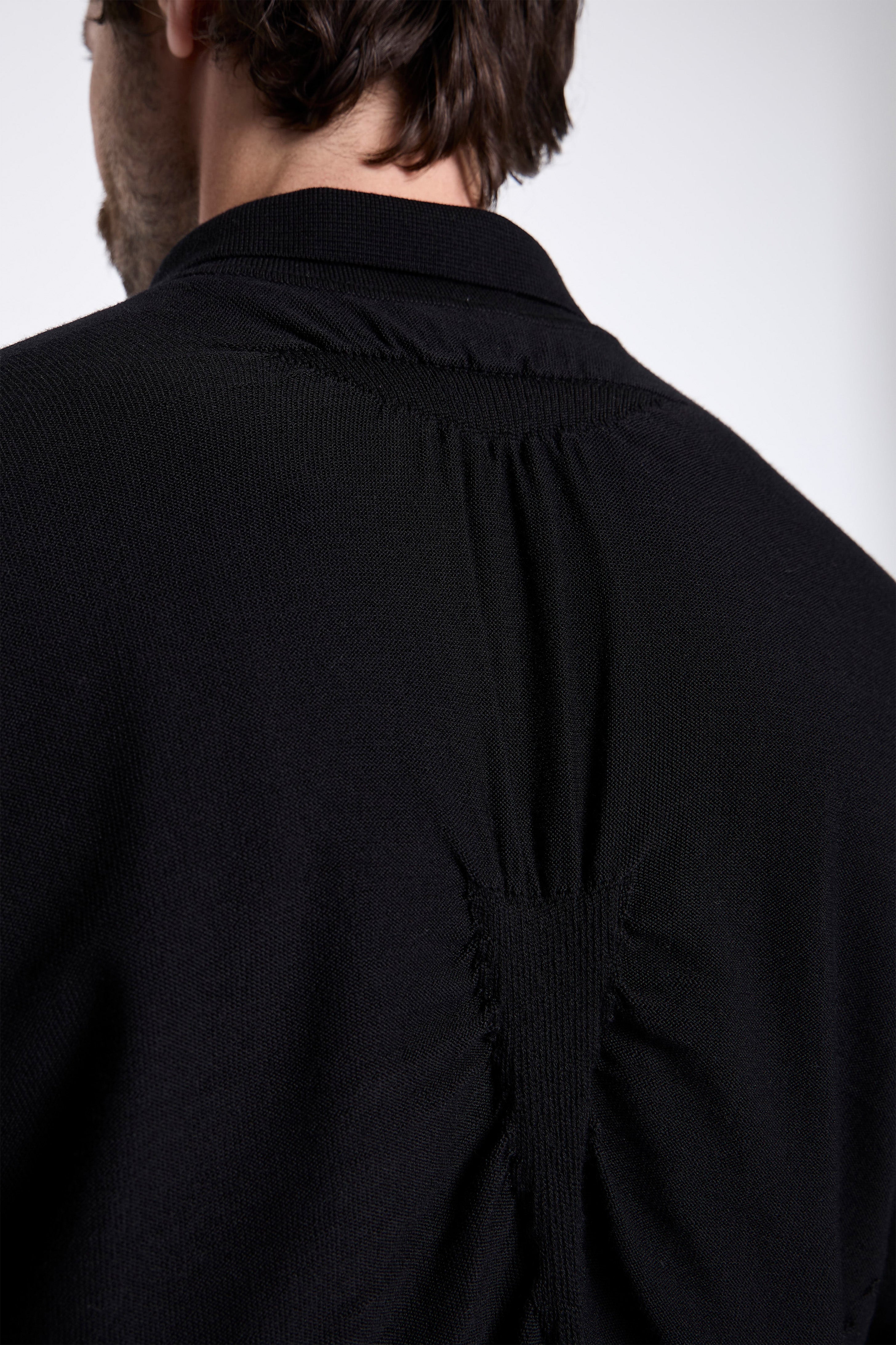 Pinched Wool Knit Polo Black