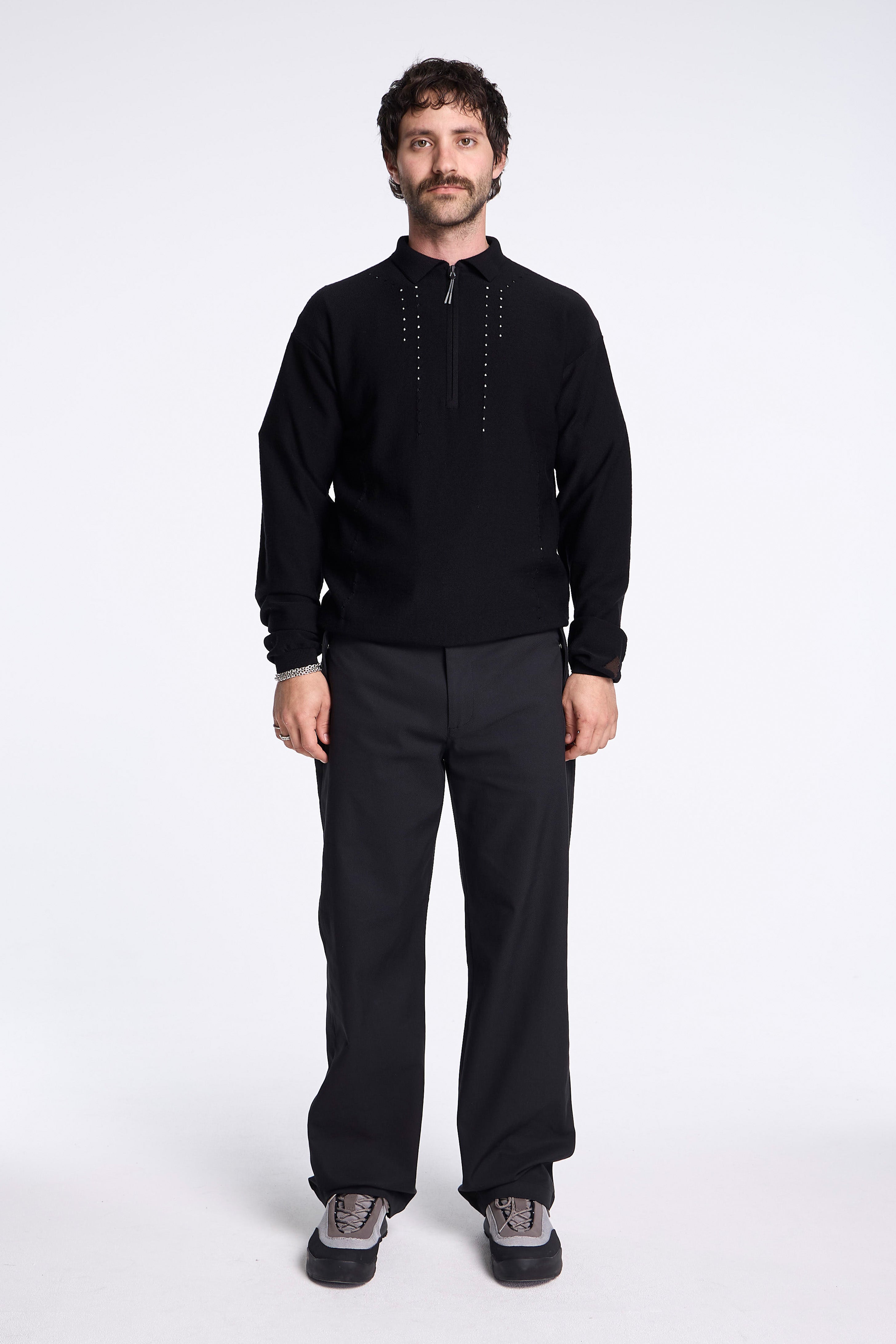 Pinched Wool Knit Polo Black