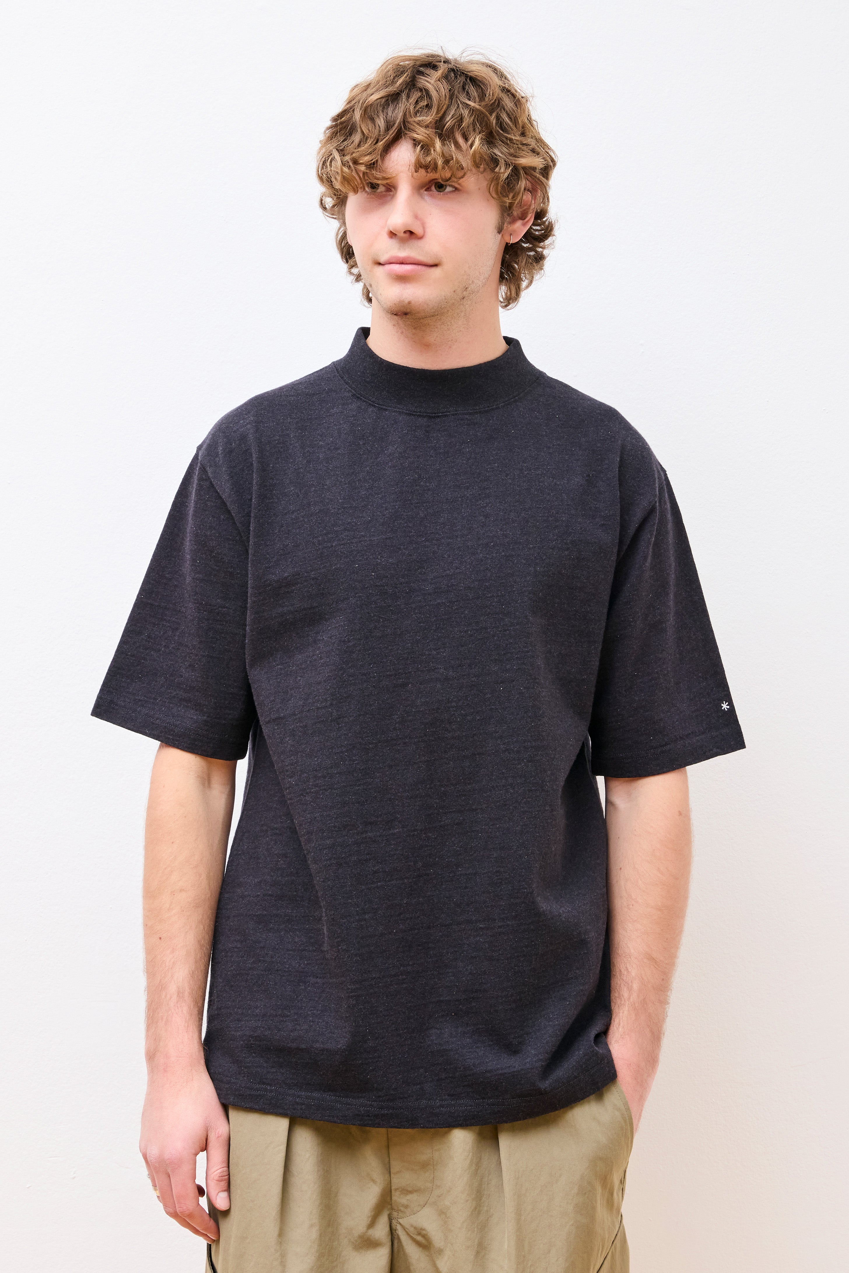 Recycled Cotton Mockneck T-Shirt Black