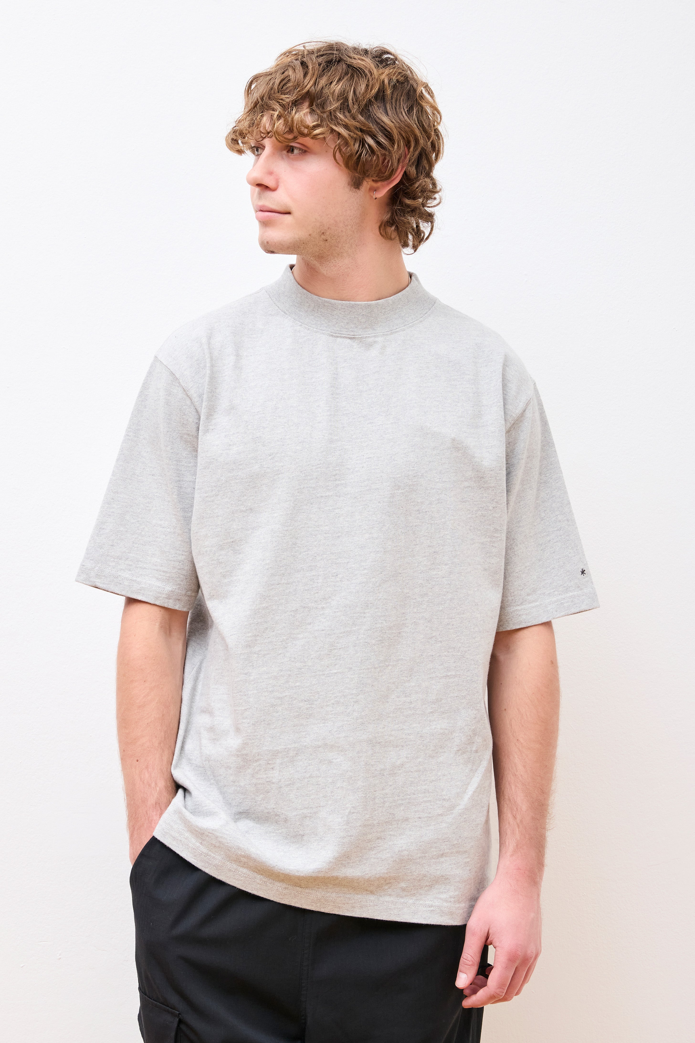Recycled Cotton Mockneck T-Shirt M.Grey