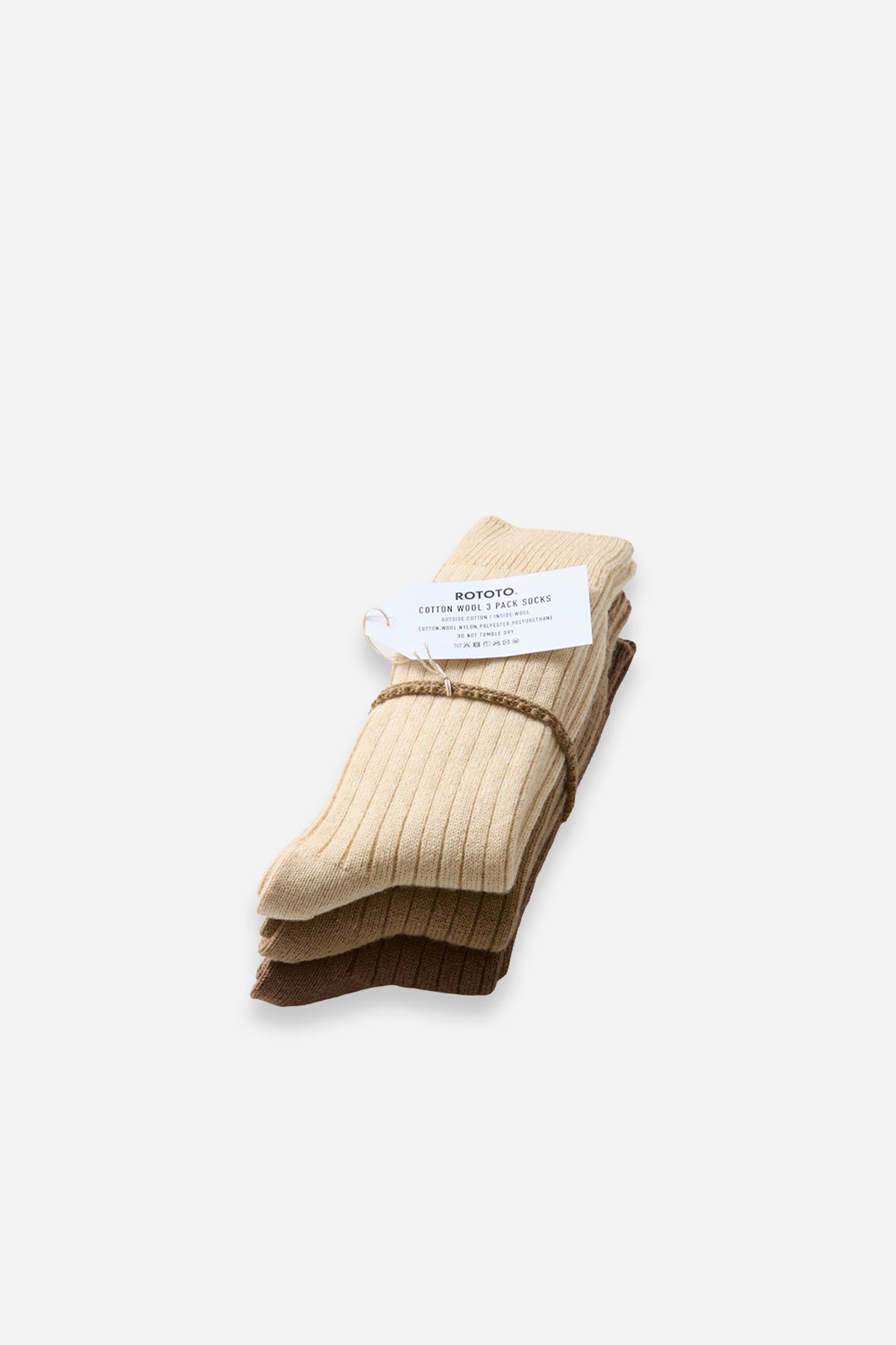 Cotton Wool Ribbed Crew 3 Pack Socks Beige Tones