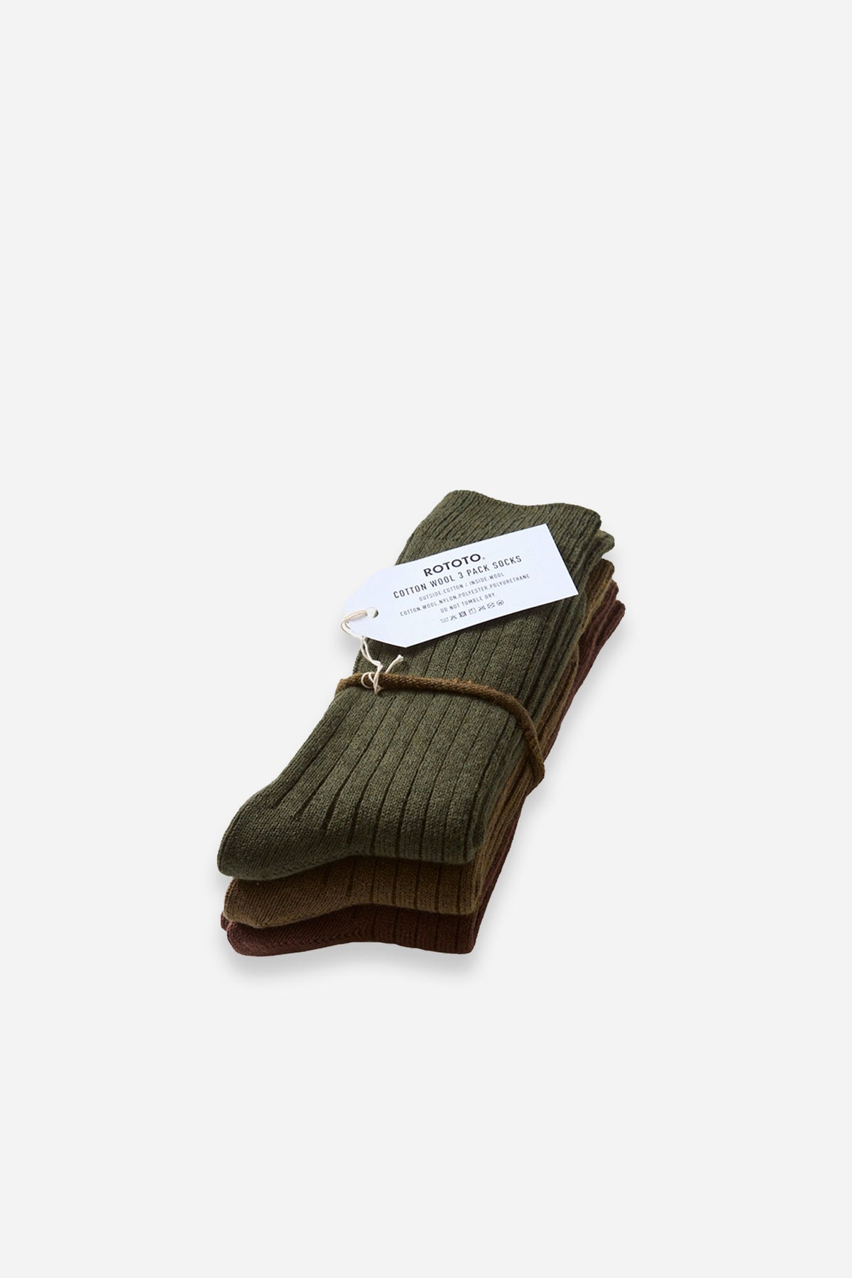 Cotton Wool Ribbed Crew 3 Pack Socks Olive Tones