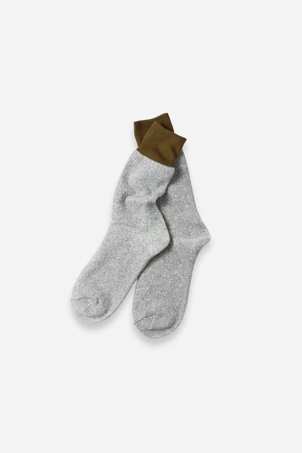 Double Face Crew Socks "Silk & Cotton" Olive/Gray