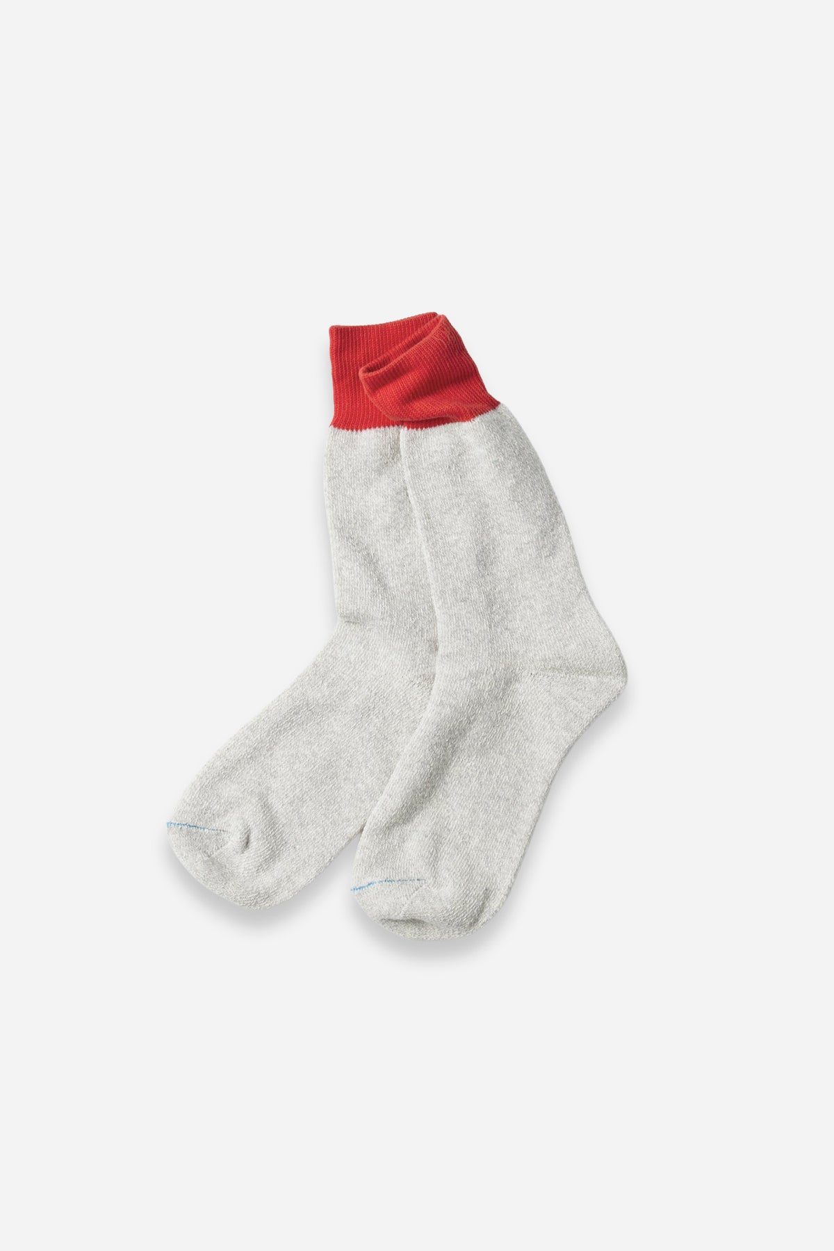Double Face Crew Socks "Silk & Cotton" Red/L.Gray
