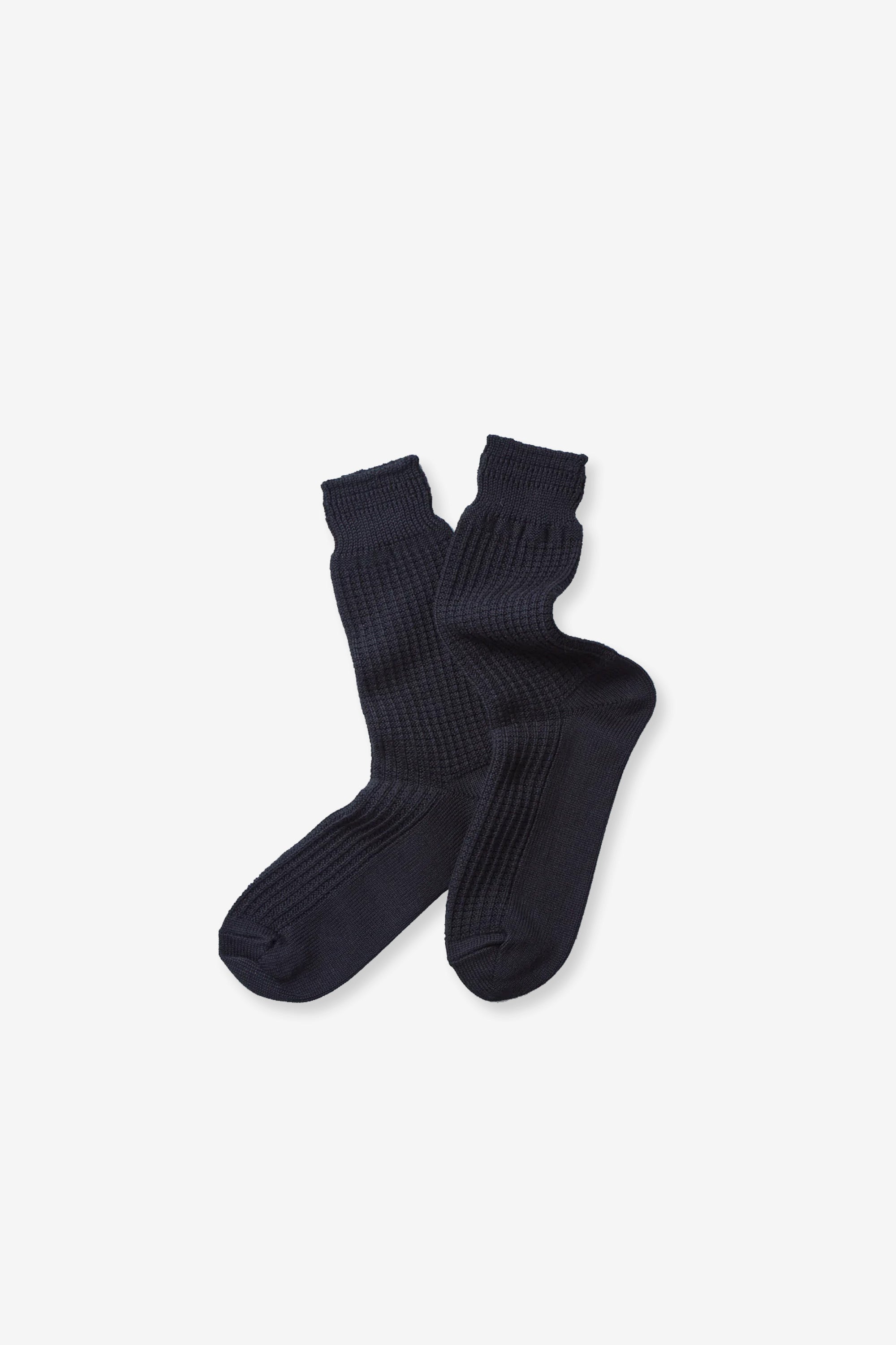 Cotton Waffle Crew Socks Black