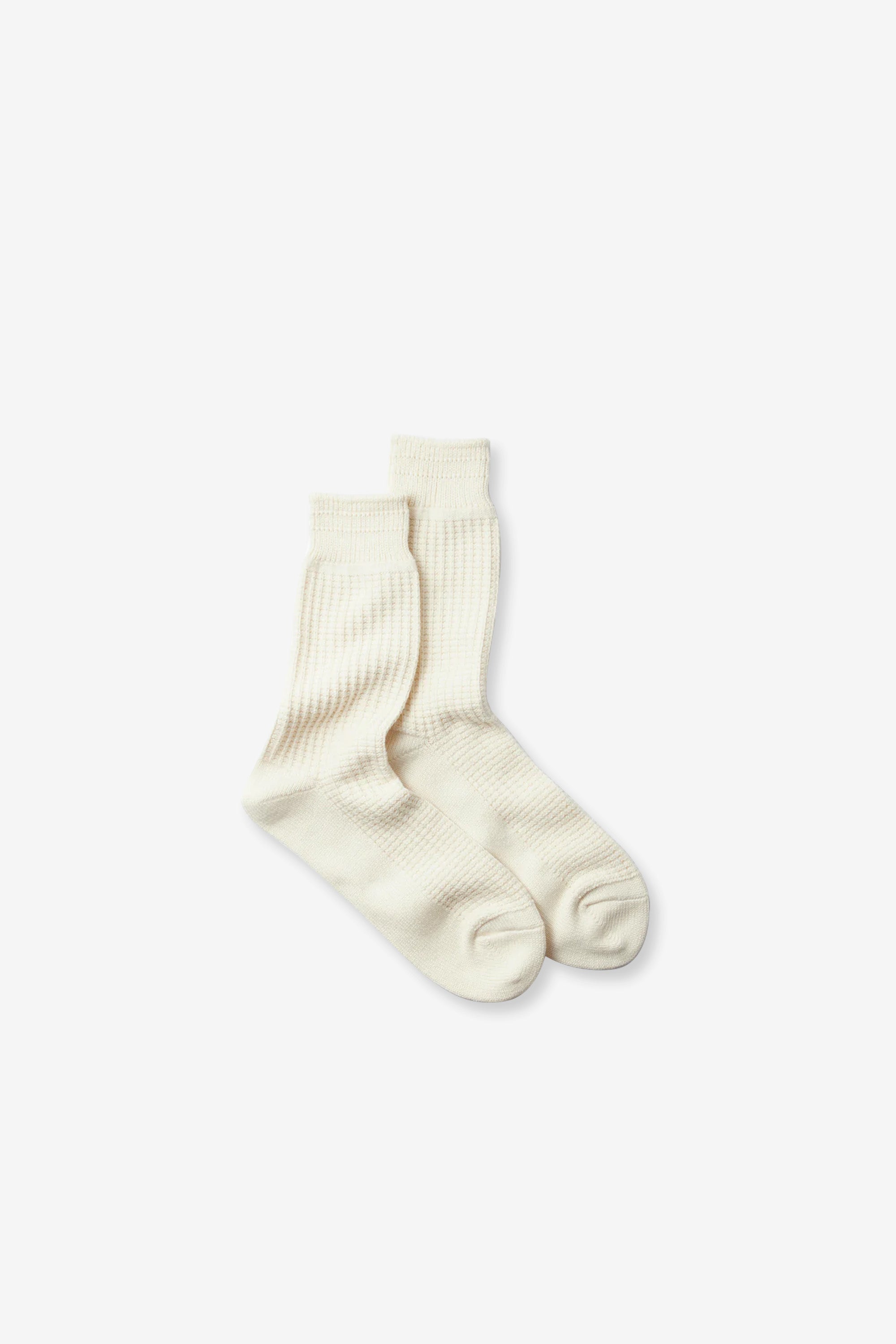 Cotton Waffle Crew Socks Raw White