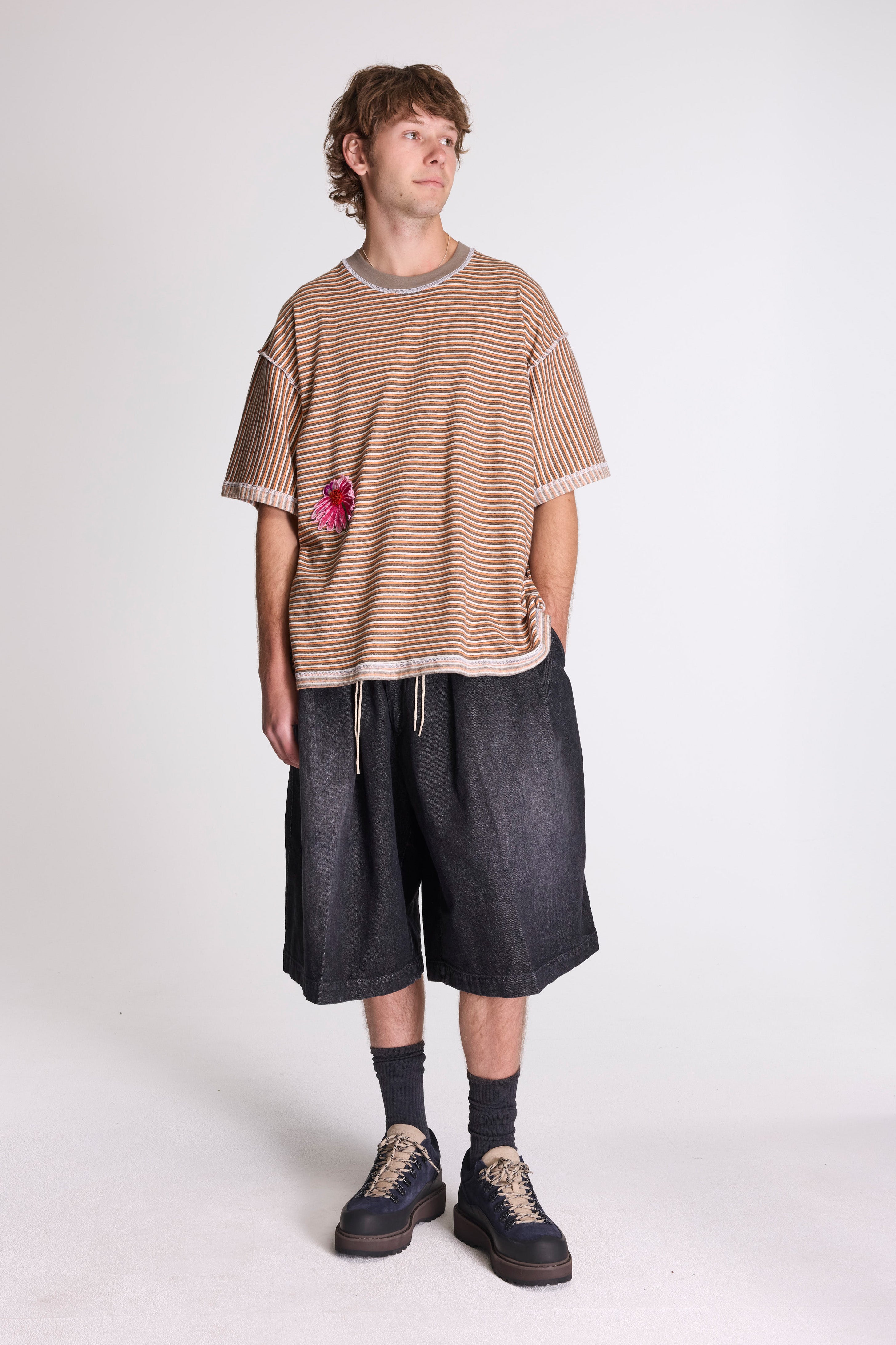 Circular Shorts Black Denim One Wash