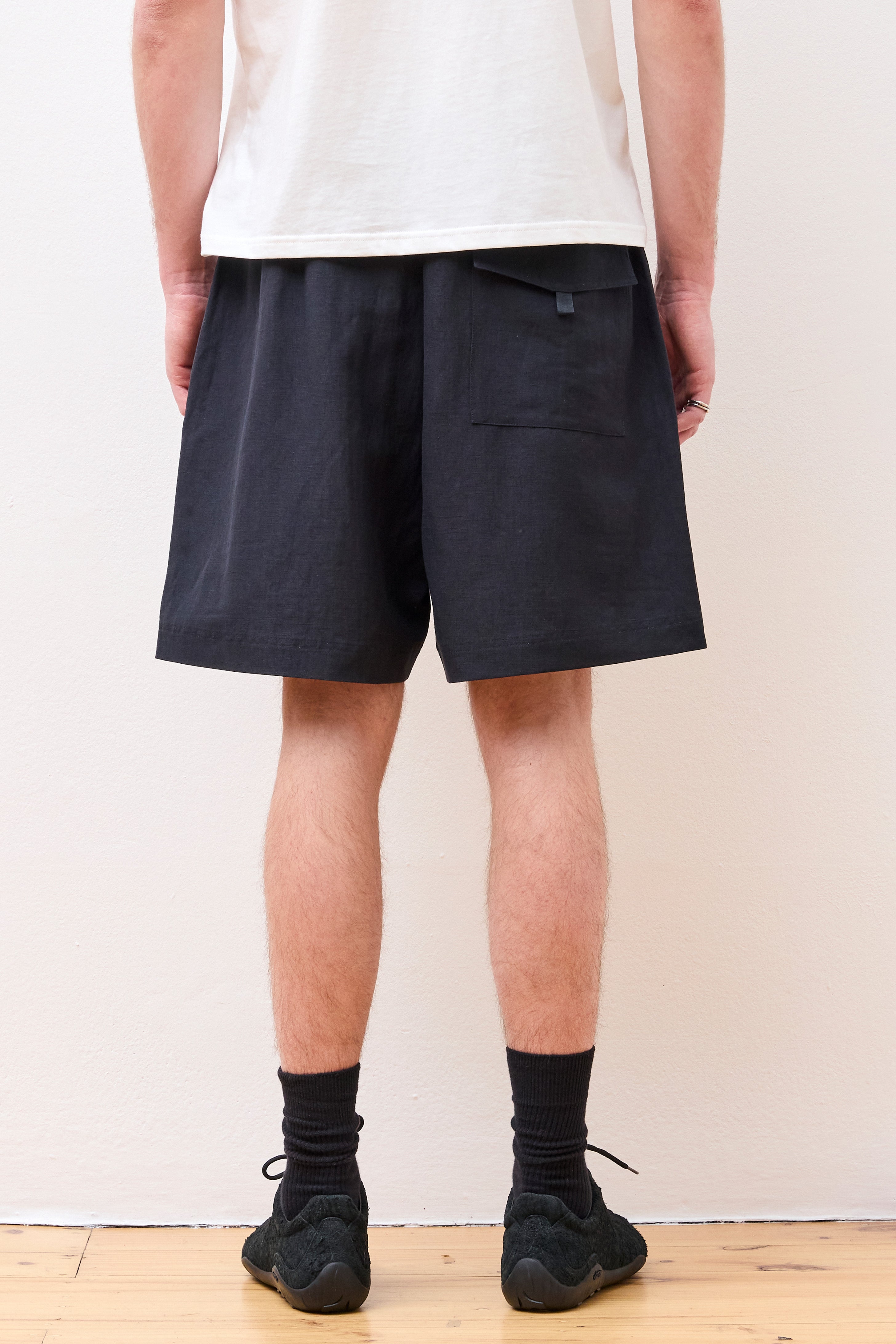 Starboard Wool Linen Shorts Darkest Navy