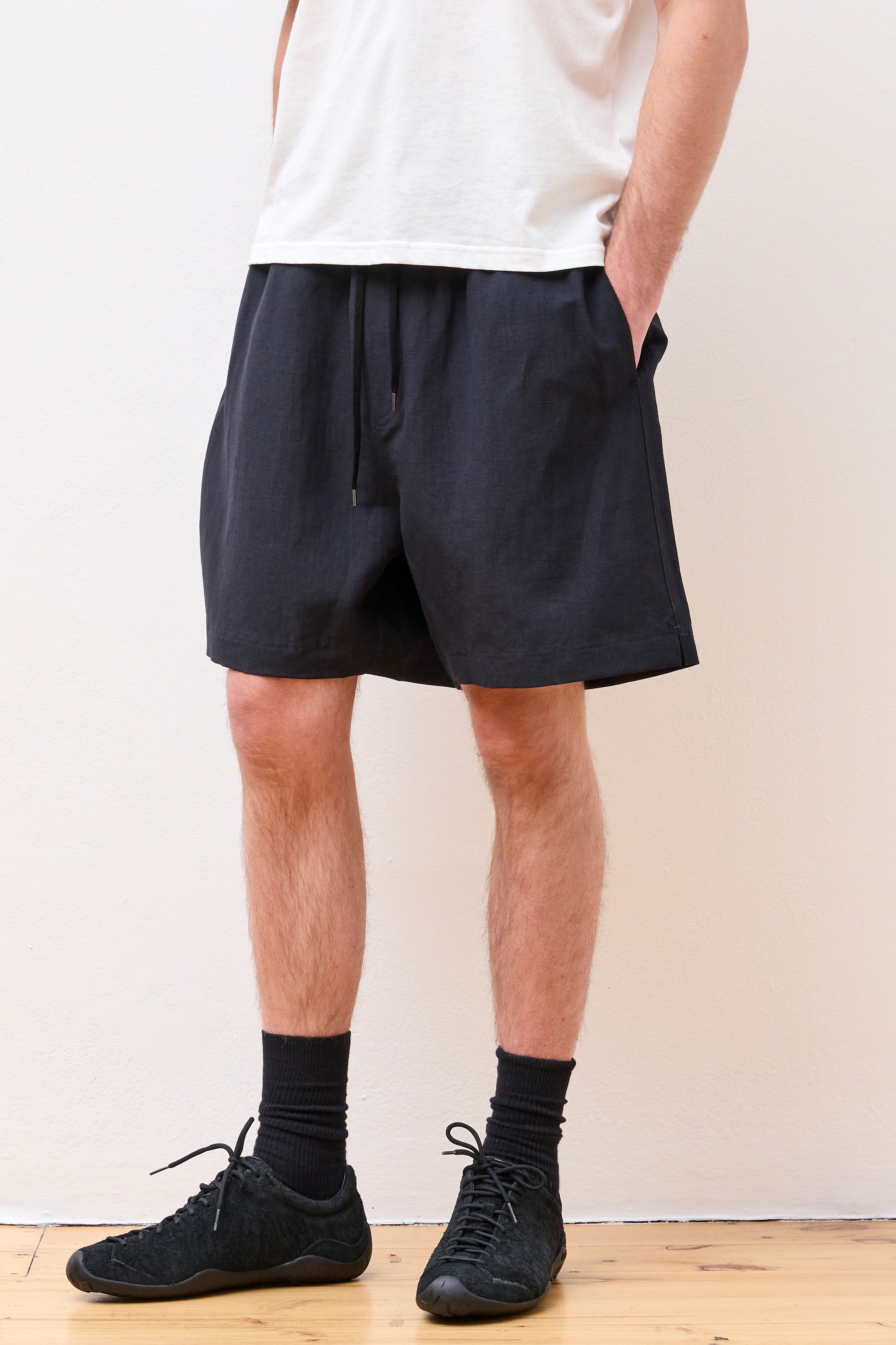 Starboard Wool Linen Shorts Darkest Navy