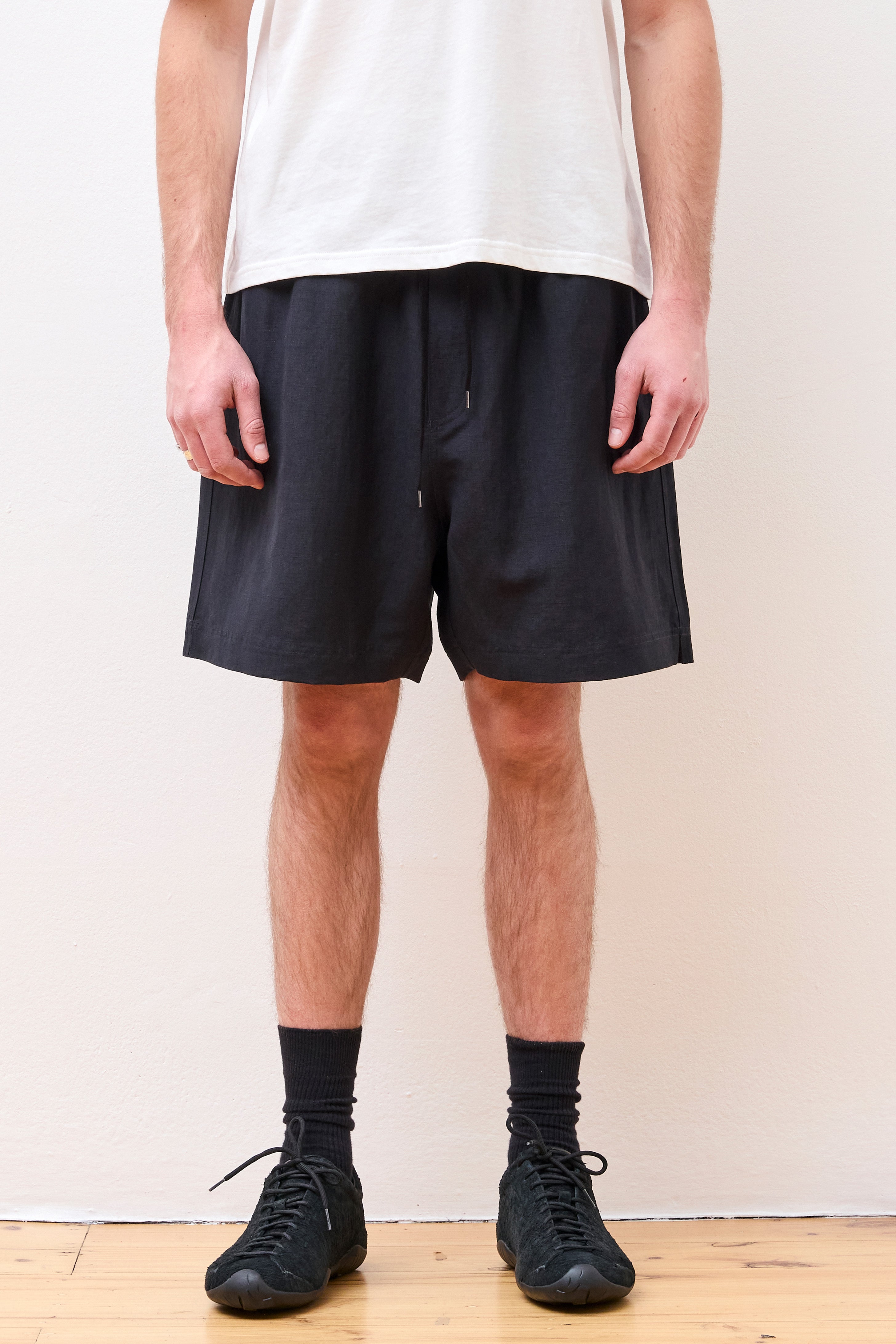 Starboard Wool Linen Shorts Darkest Navy