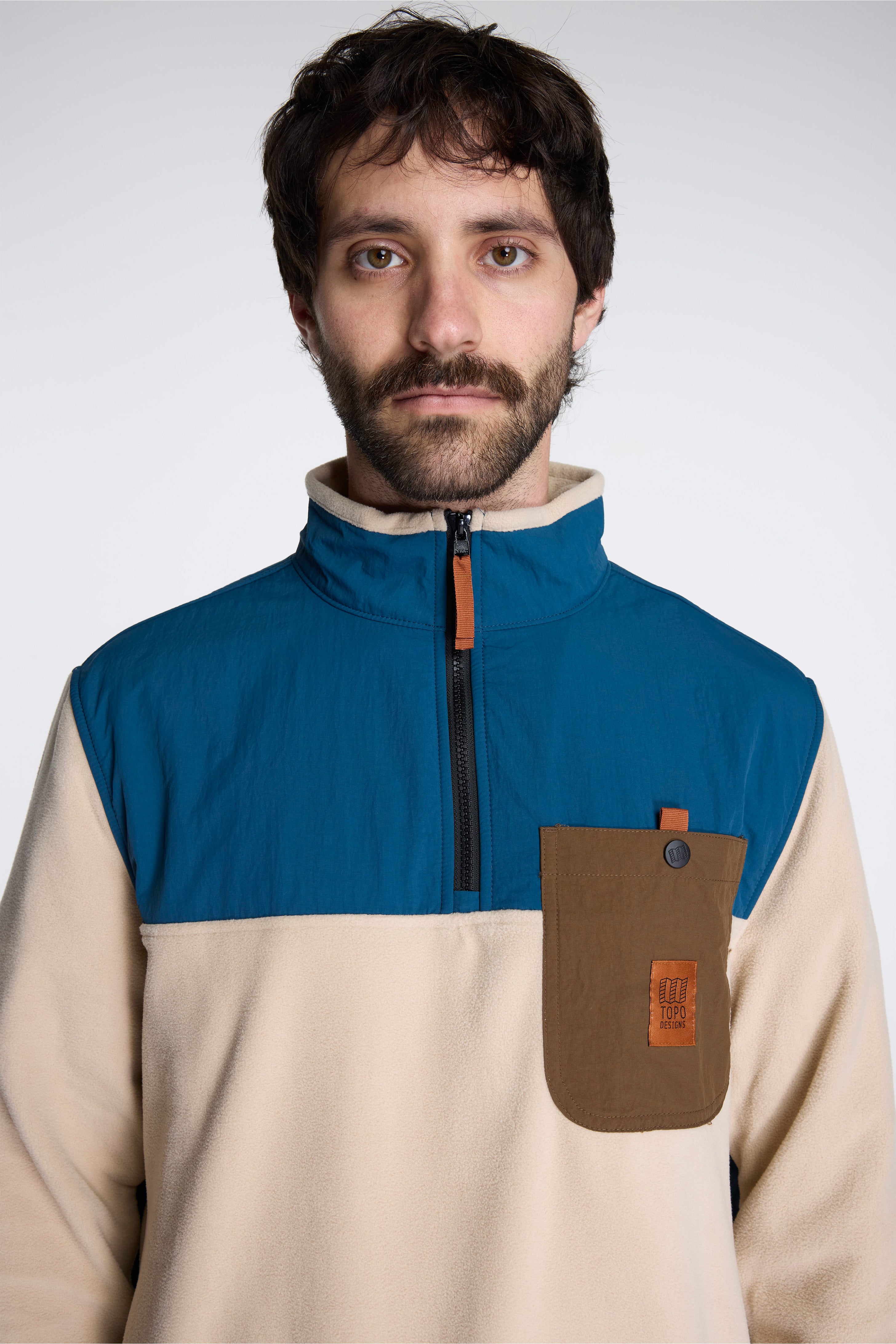 Vista 1/4 Zip Lightweight Fleece Mens Oatmeal/Pond Blue