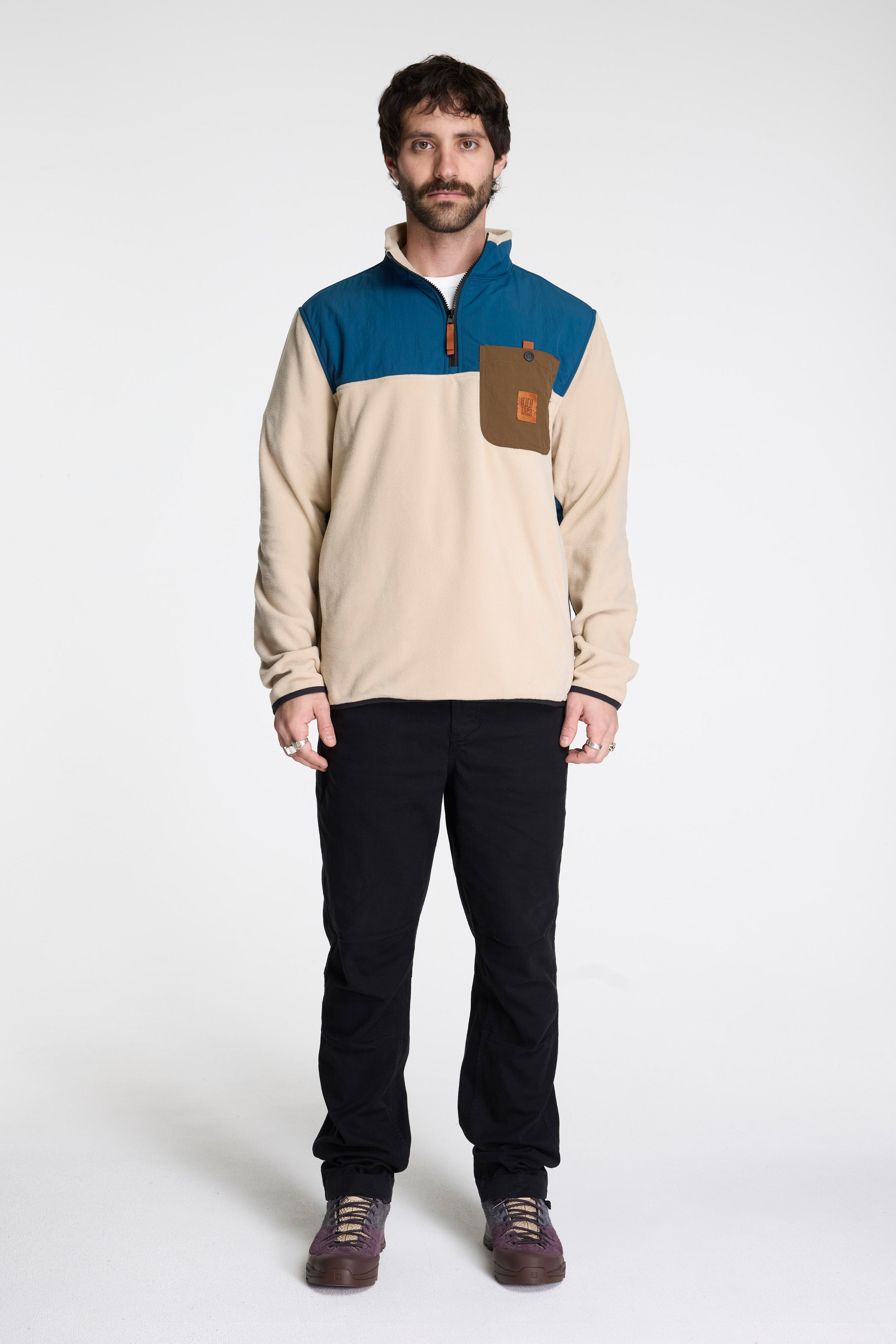 Vista 1/4 Zip Lightweight Fleece Mens Oatmeal/Pond Blue