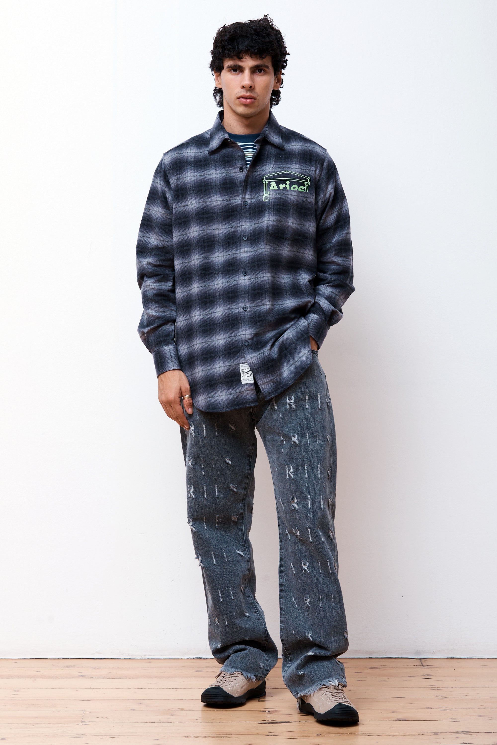 Aries Plaid Flannel Shirt Black