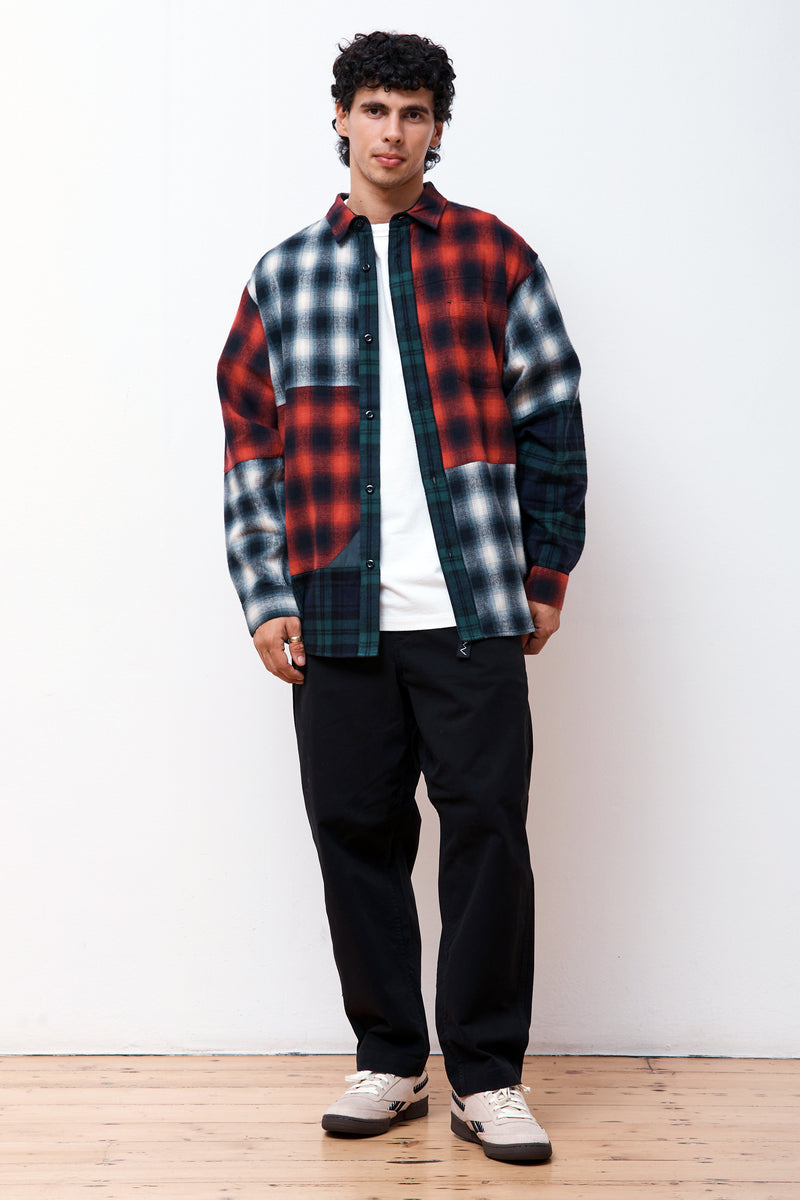 Patched Flannel Shirt Red
