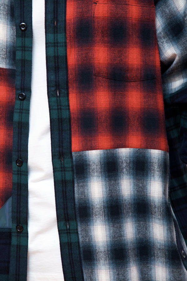 Patched Flannel Shirt Red