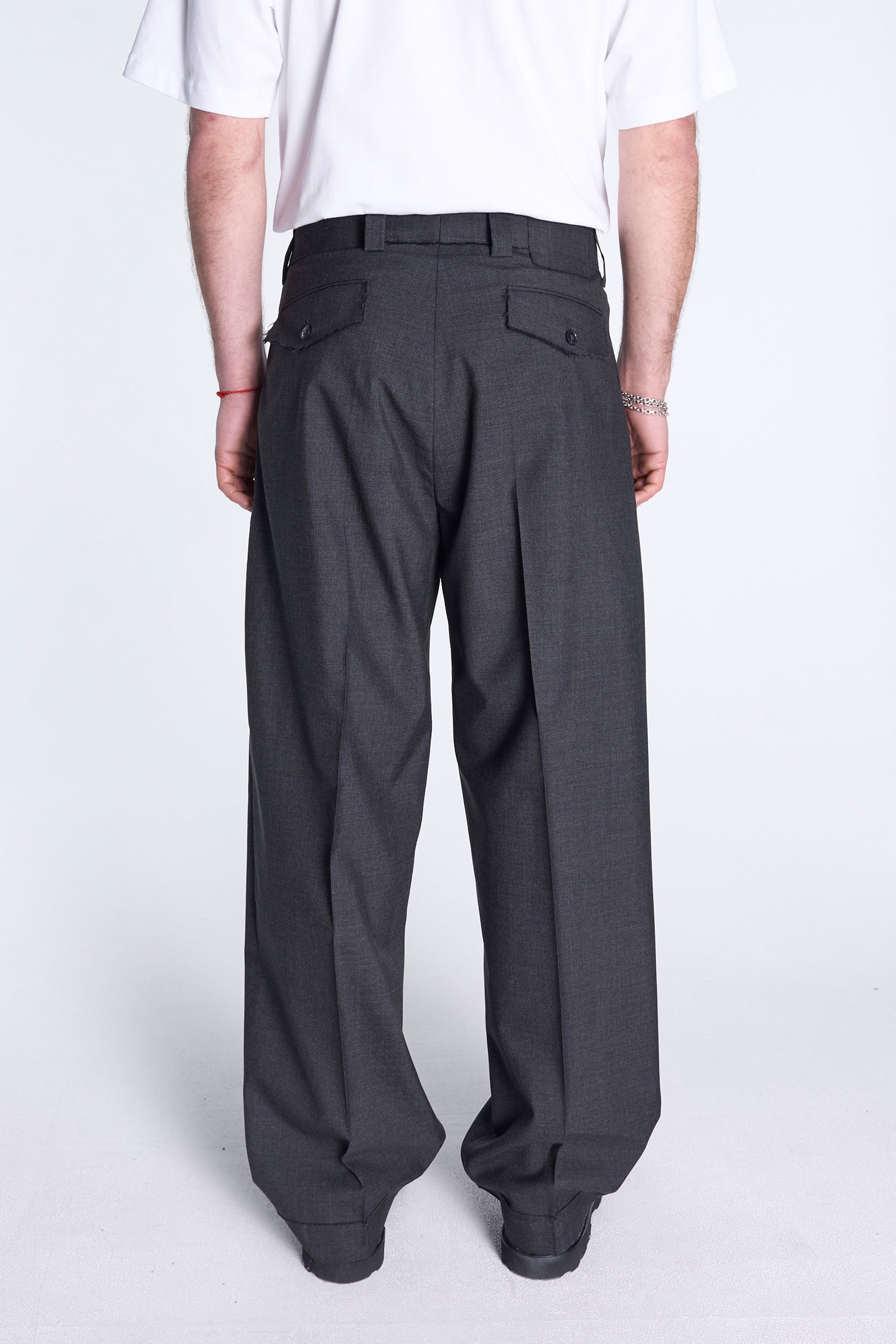 Patch Trousers Grey Worsted Wool