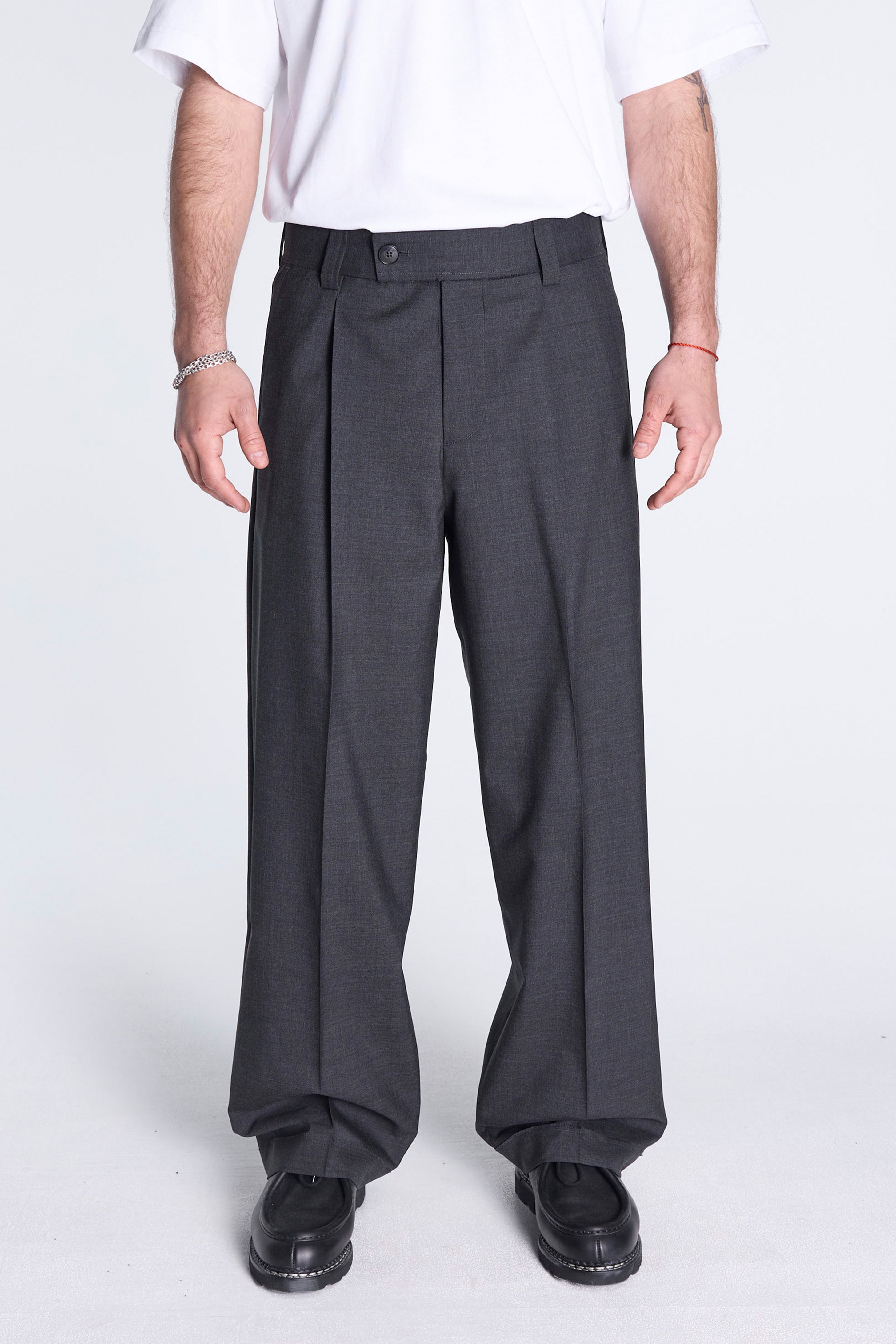 Patch Trousers Grey Worsted Wool