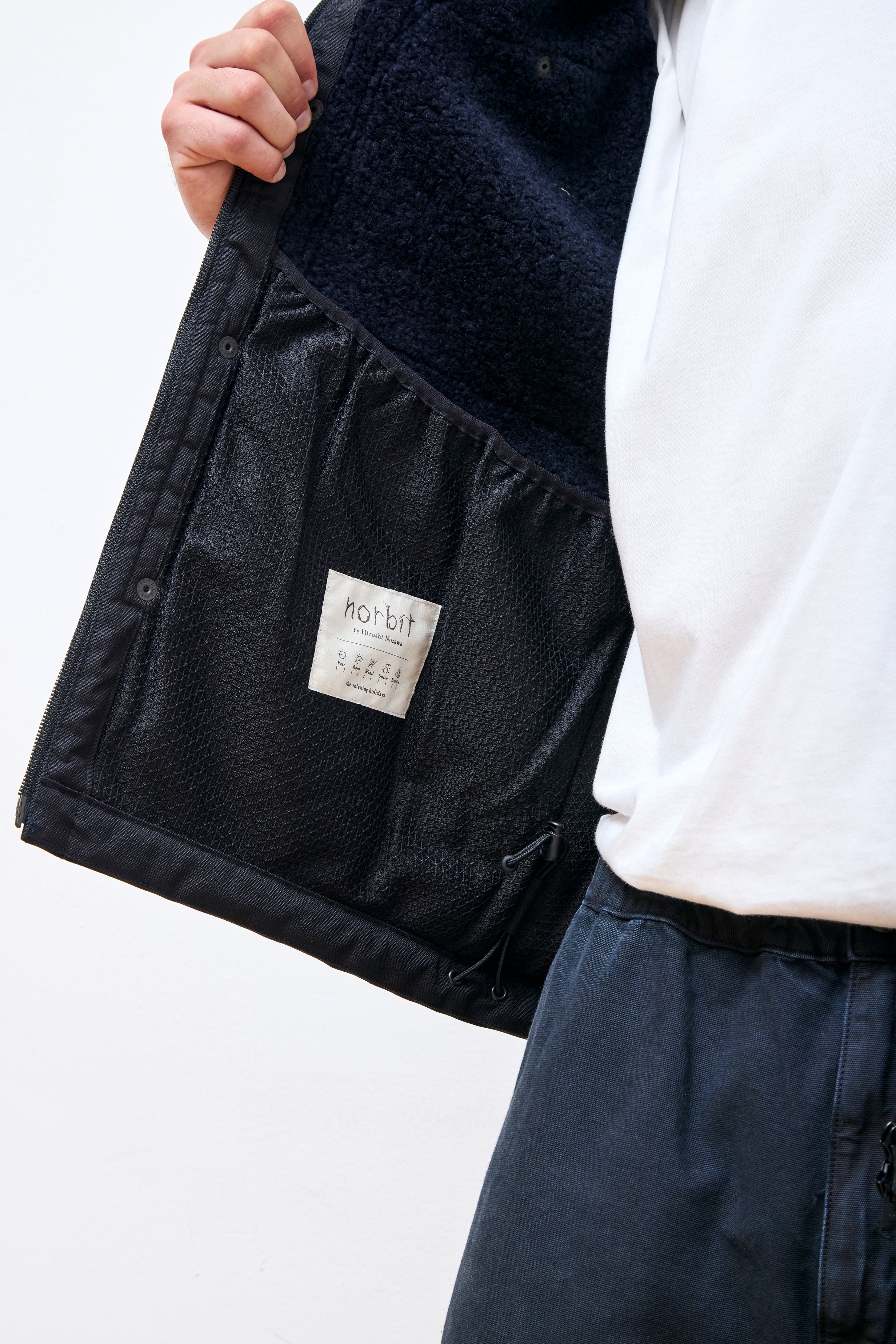 Horn Tree Print Wool Boa Jacket Navy