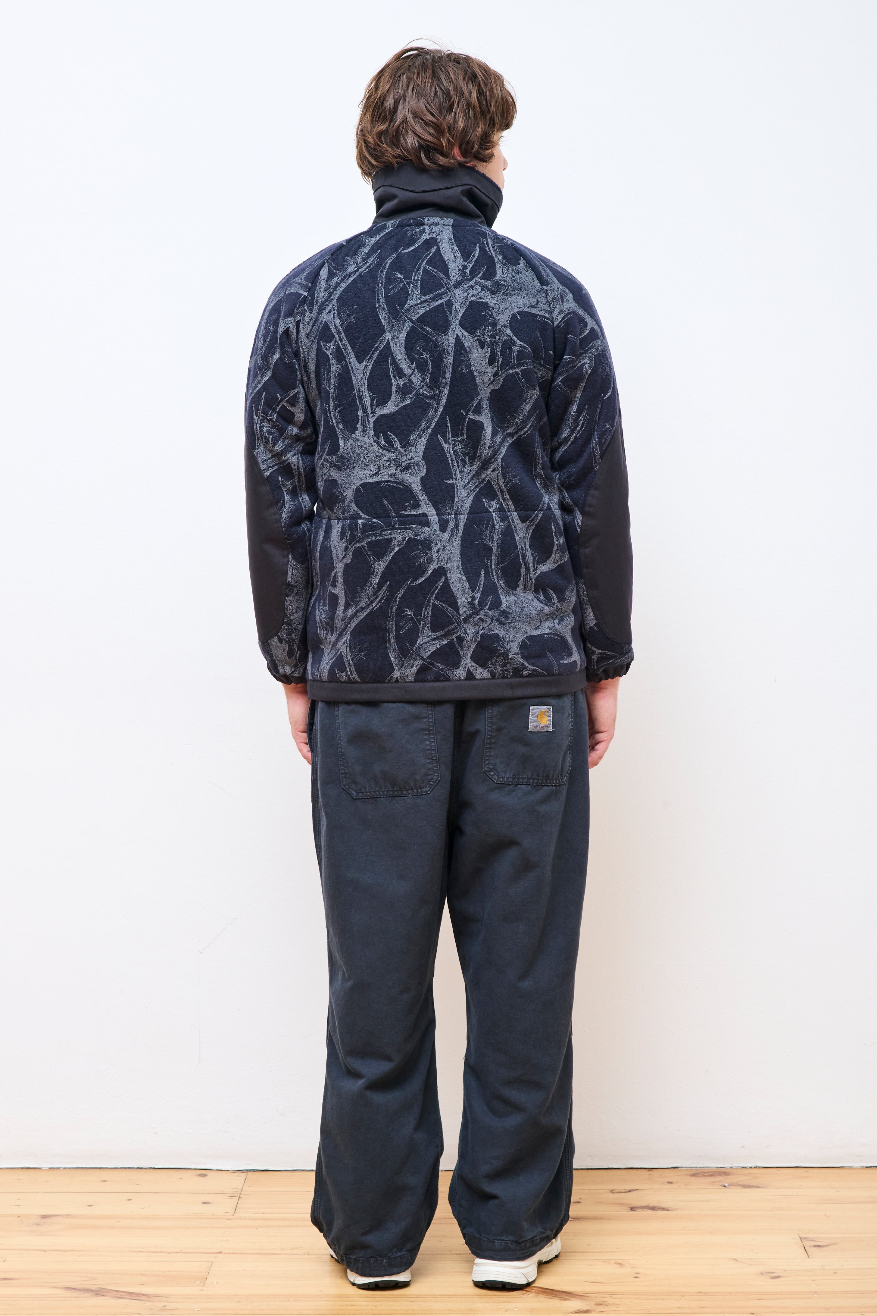 Horn Tree Print Wool Boa Jacket Navy