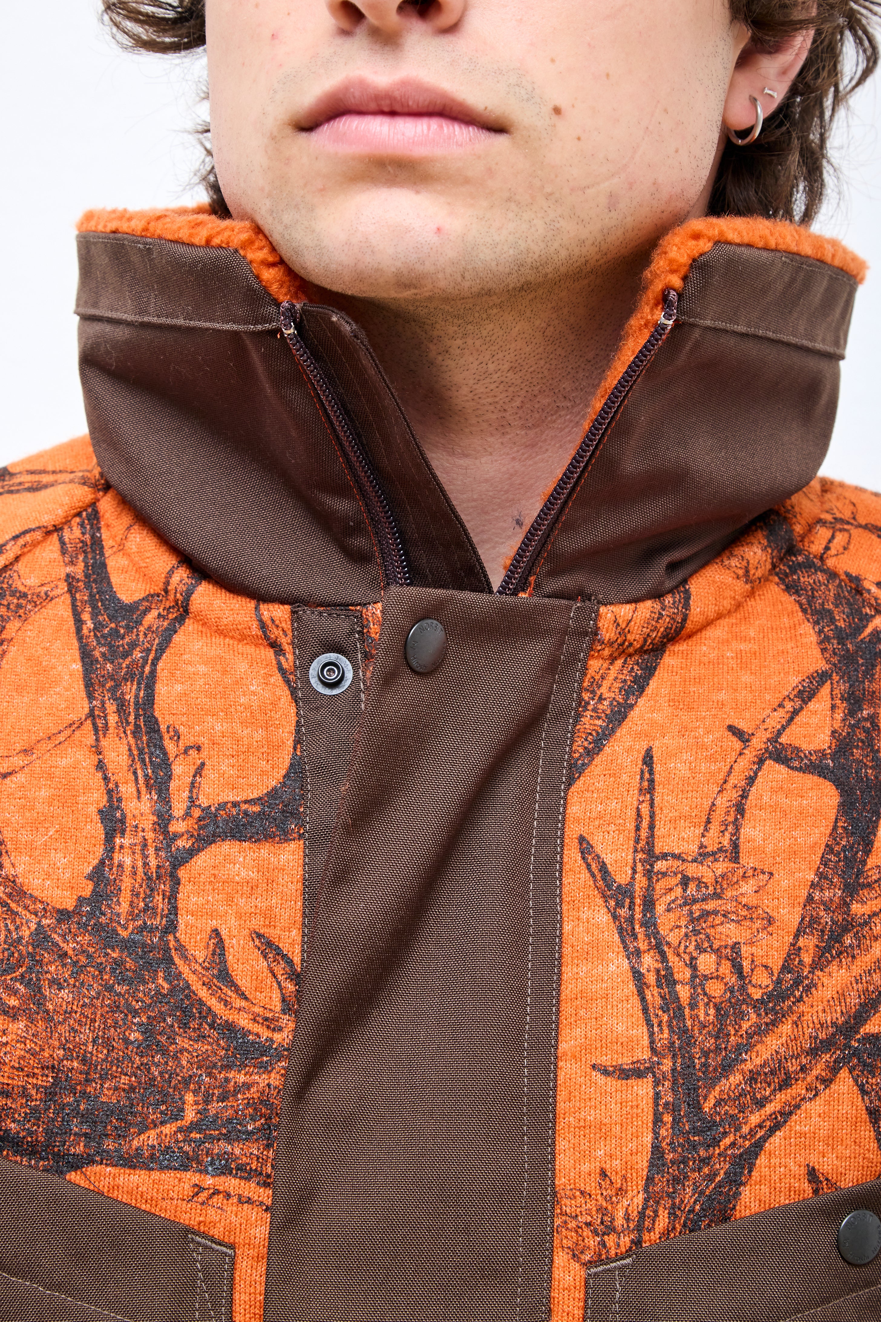 Horn Tree Print Wool Boa Jacket Orange